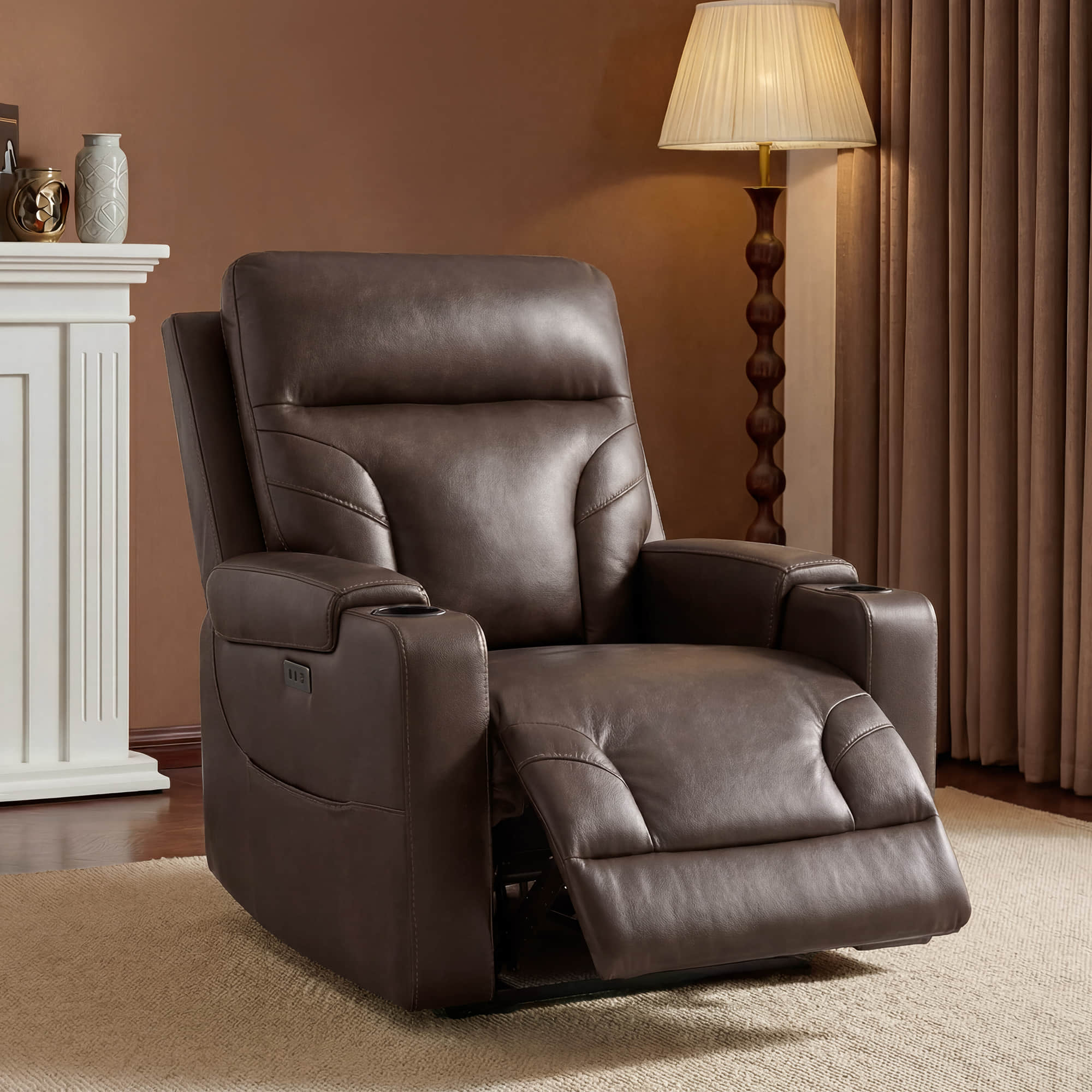 Raven Wall Hugger Genuine Leather Power Recliner with Cup Holders - Image 3