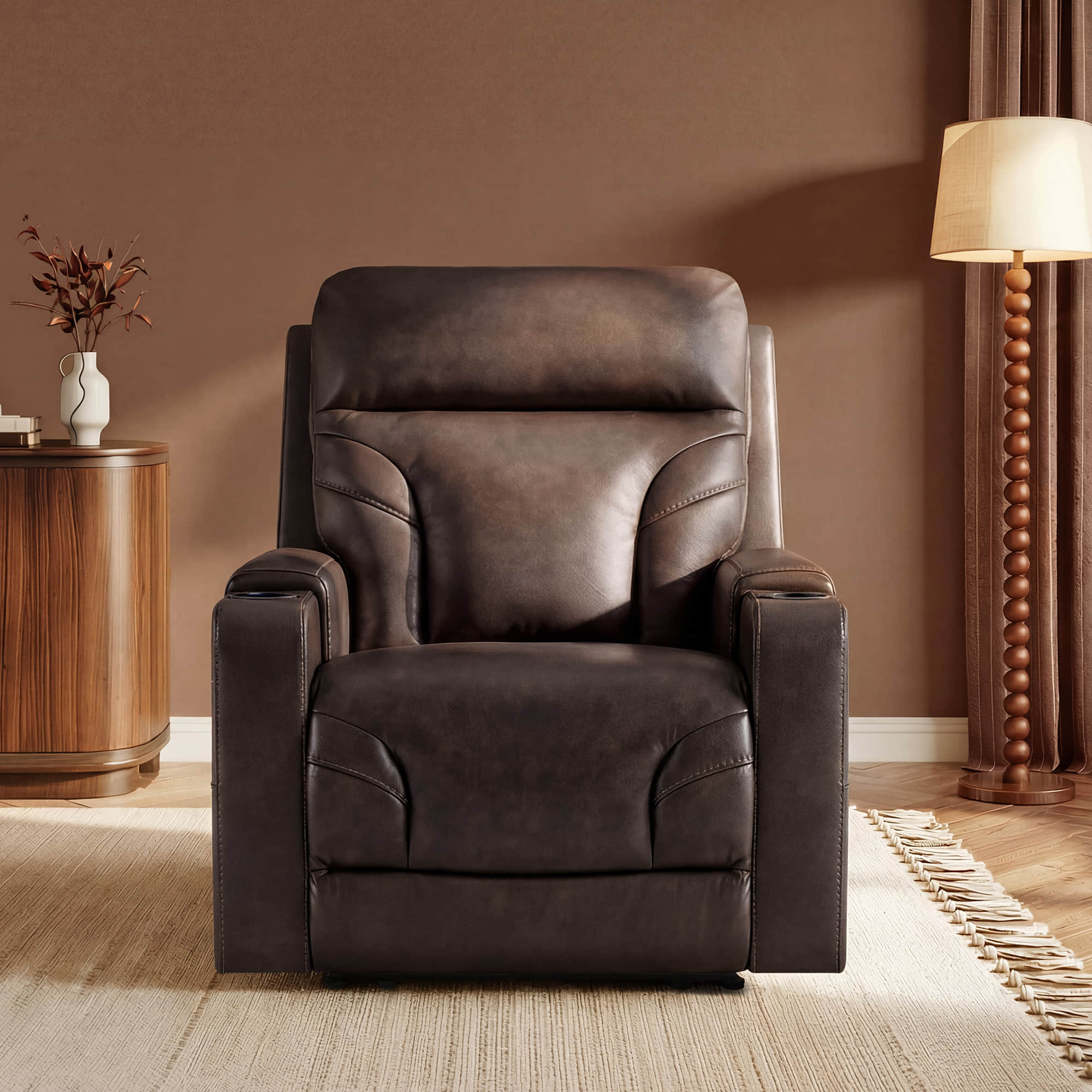 Raven Wall Hugger Genuine Leather Power Recliner with Cup Holders - Image 31