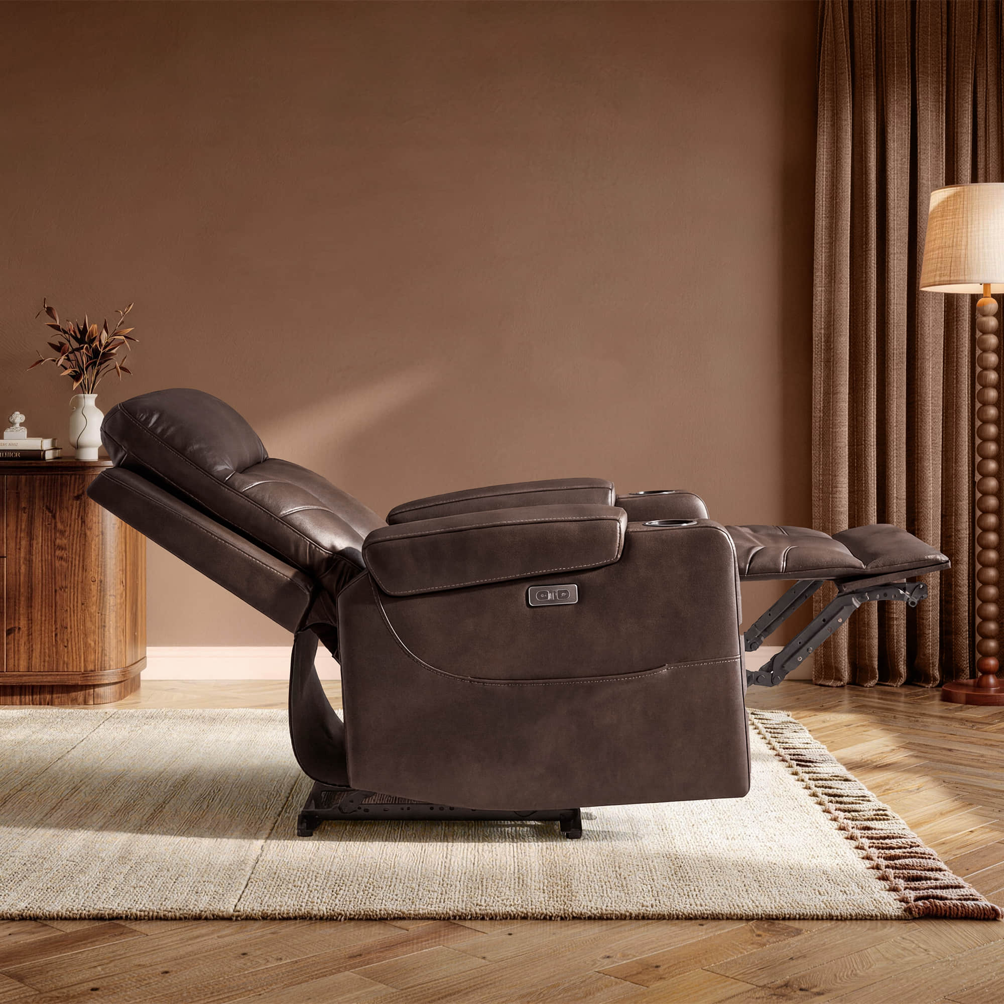 Raven Wall Hugger Genuine Leather Power Recliner with Cup Holders - Image 32