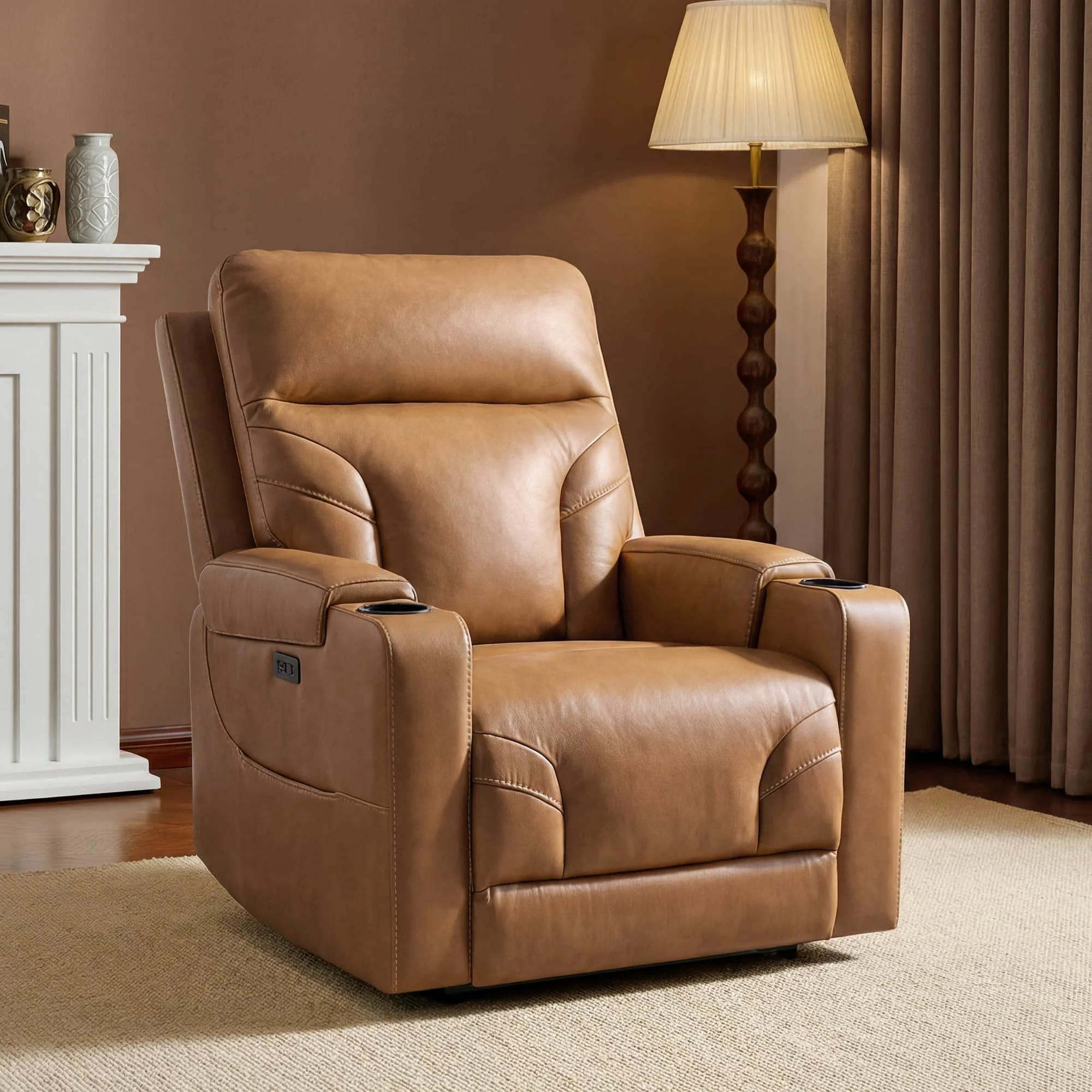 Raven Wall Hugger Genuine Leather Power Recliner with Cup Holders - Image 35