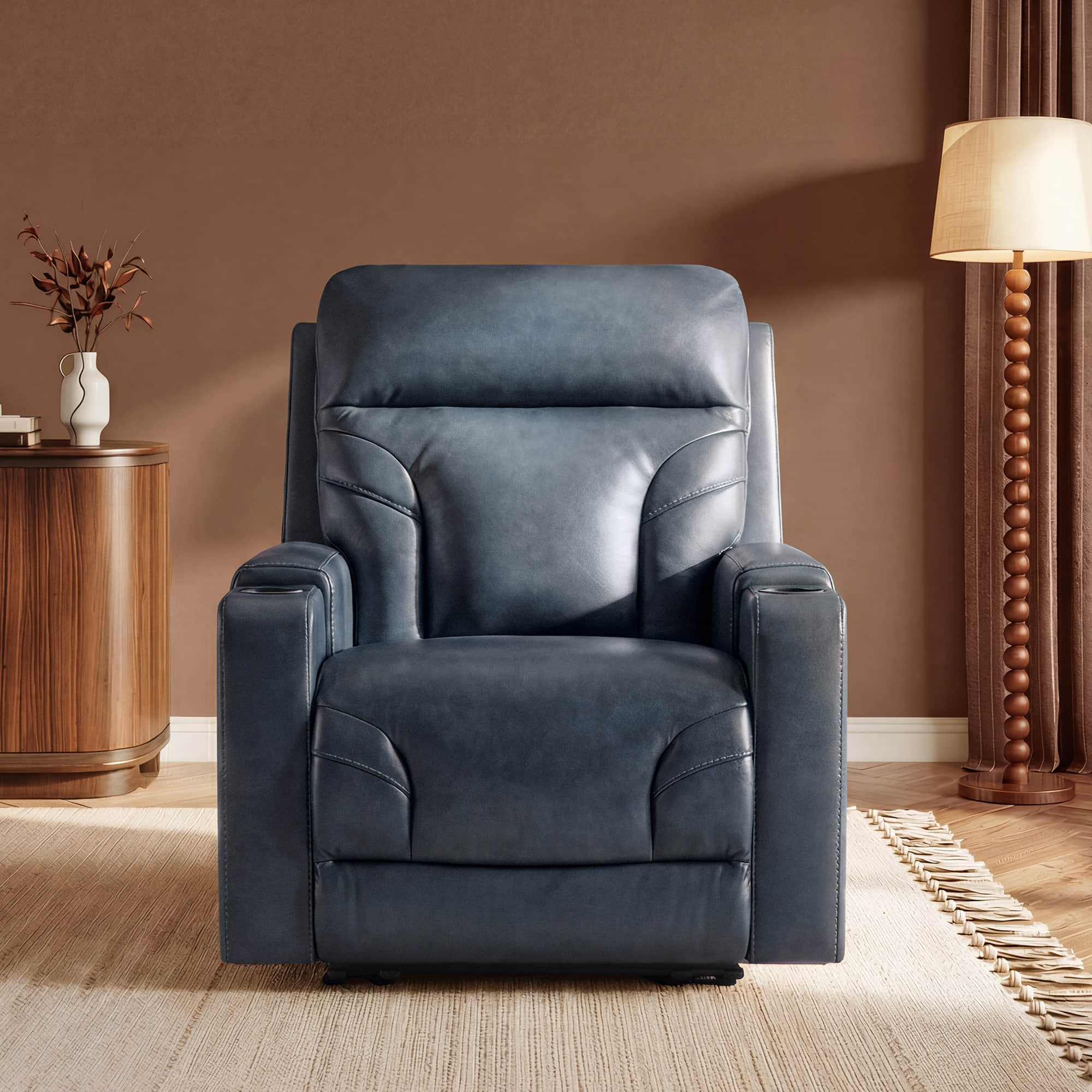 Raven Wall Hugger Genuine Leather Power Recliner with Cup Holders - Image 38