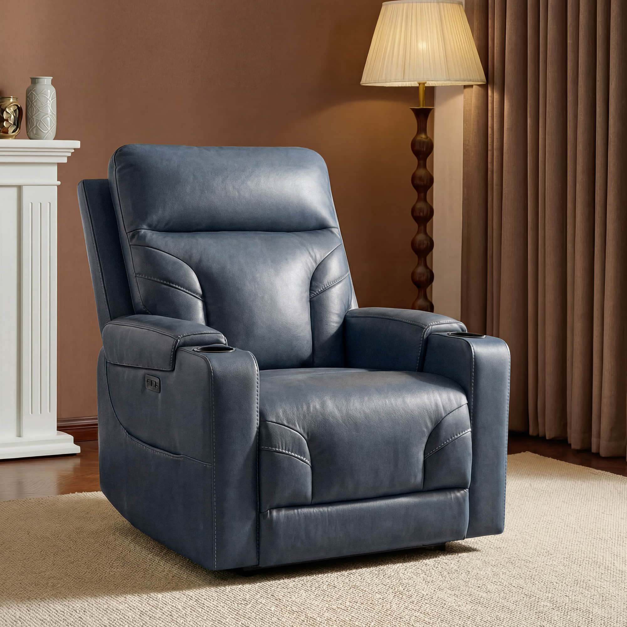 Raven Wall Hugger Genuine Leather Power Recliner with Cup Holders - Image 39