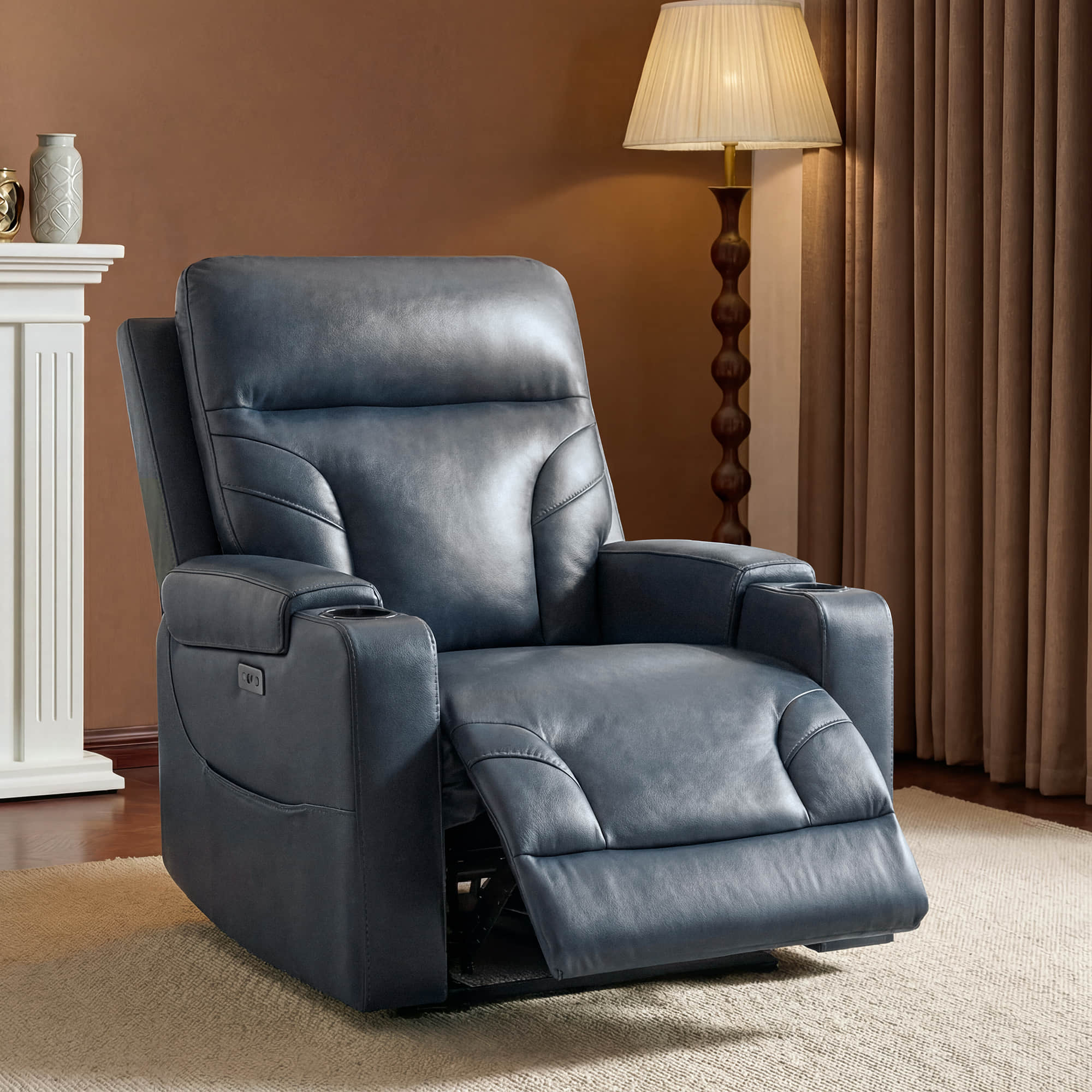 Raven Wall Hugger Genuine Leather Power Recliner with Cup Holders - Image 40