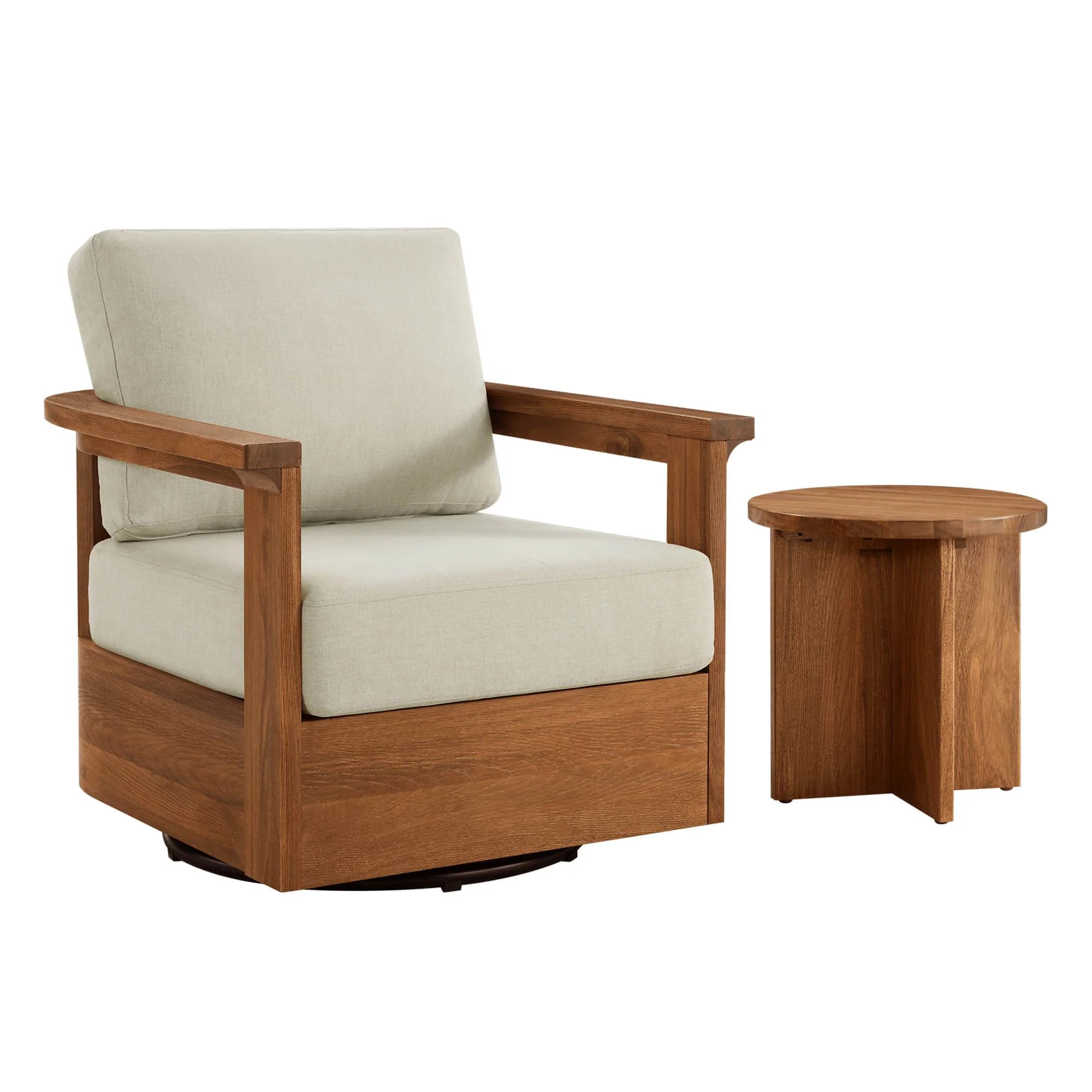 Raymond Modern Outdoor Acacia Wood Swivel Bistro Set - Image 13