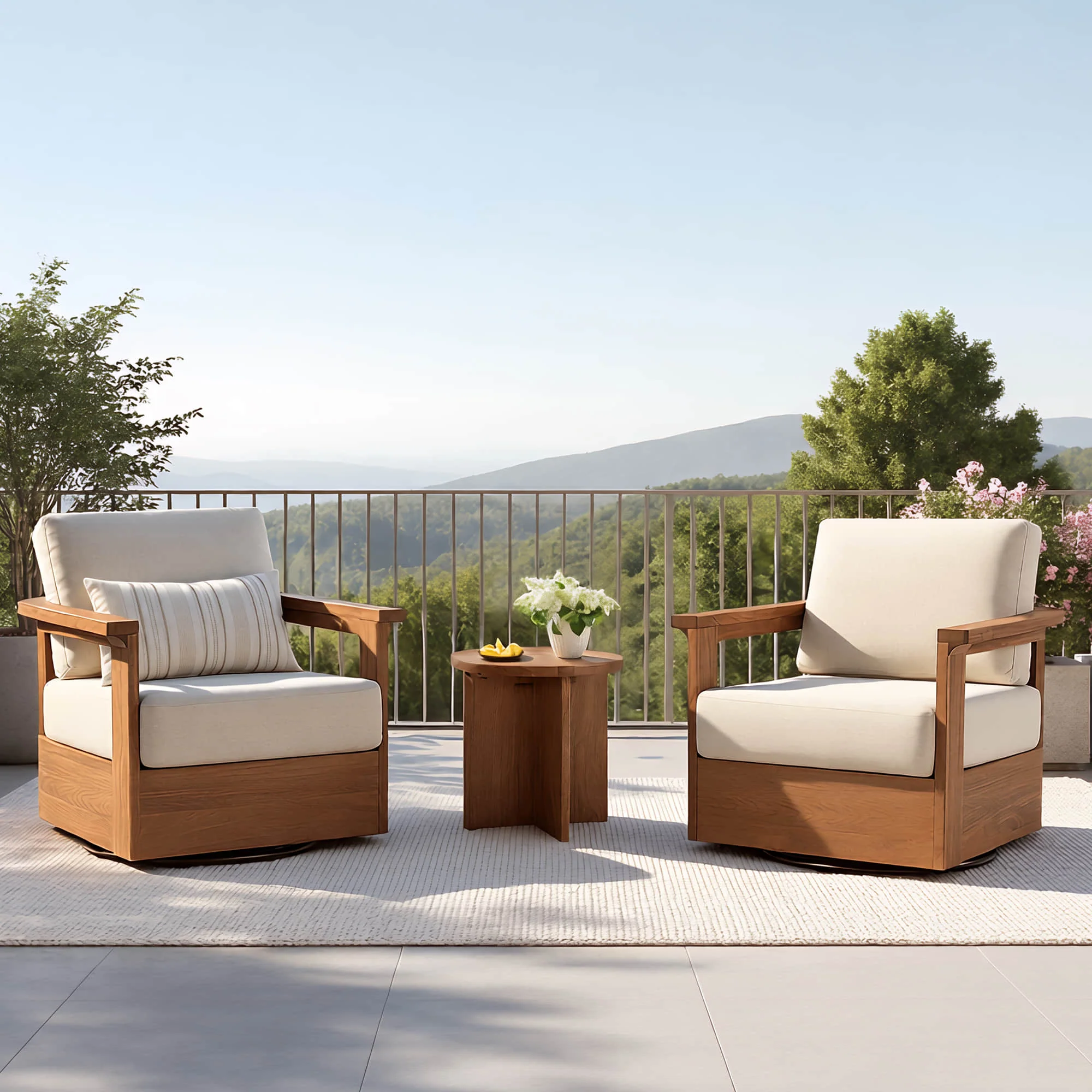 Raymond Modern Outdoor Acacia Wood Swivel Bistro Set - Image 3