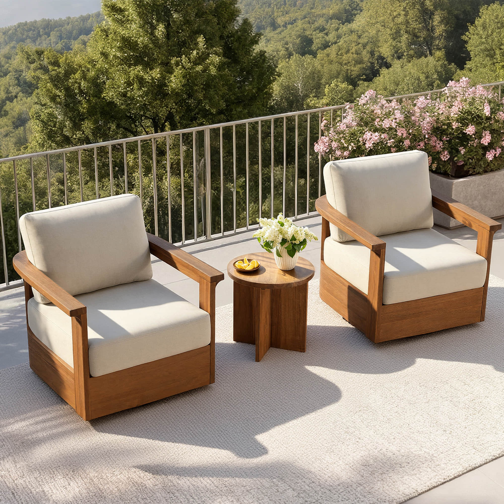 Raymond Modern Outdoor Acacia Wood Swivel Bistro Set - Image 4