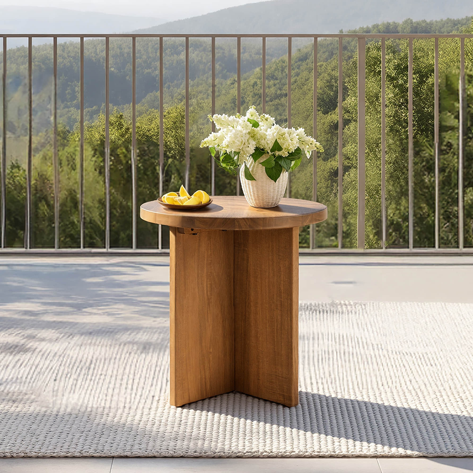 Raymond Modern Outdoor Acacia Wood Swivel Bistro Set - Image 5