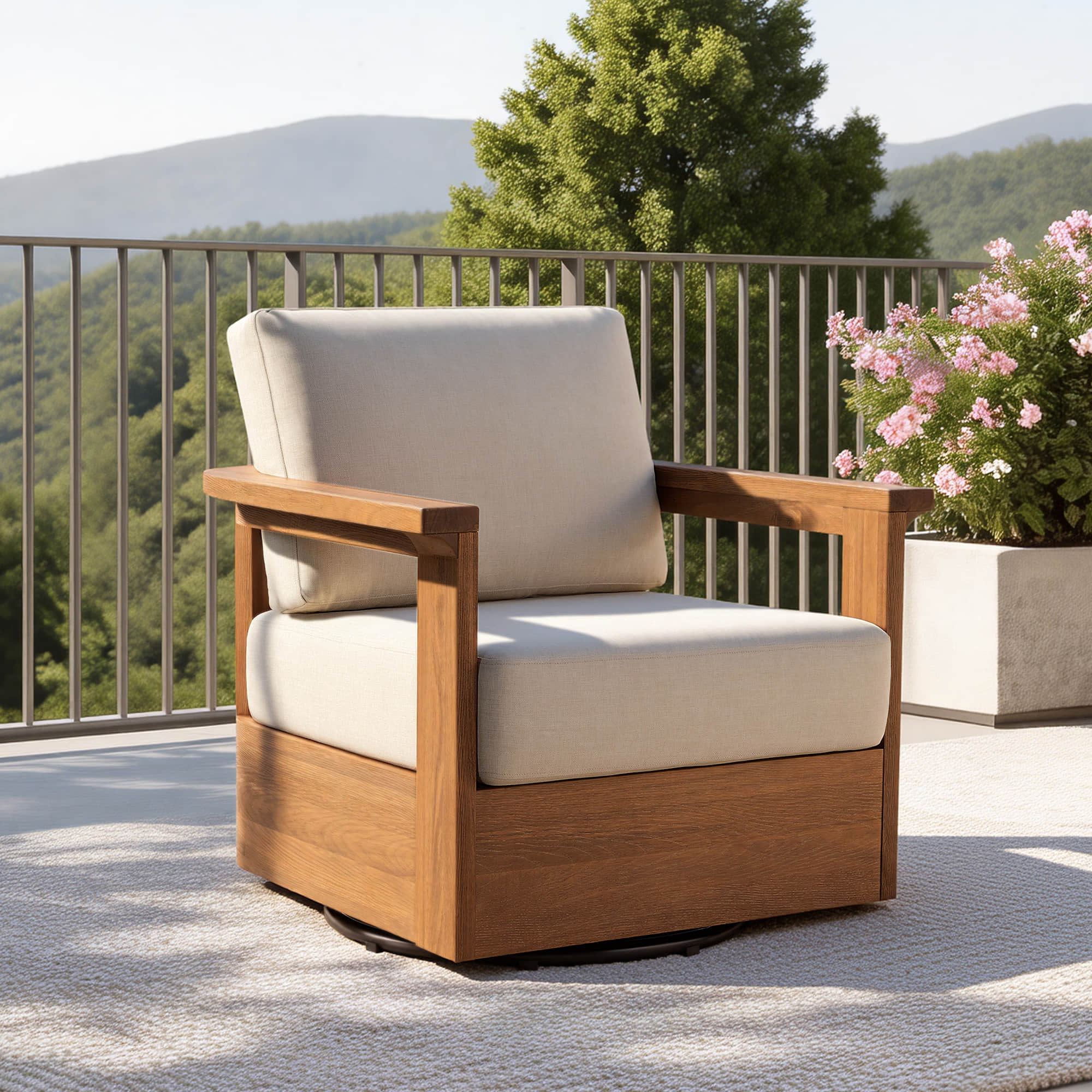 Raymond Modern Outdoor Acacia Wood Swivel Chair - Image 4