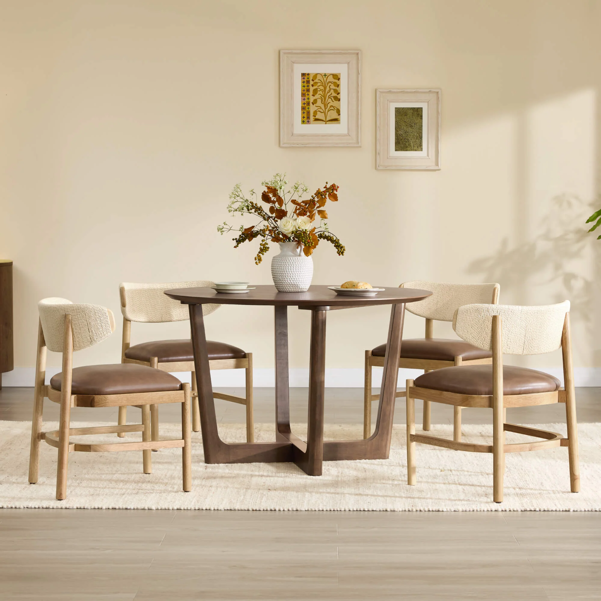 Rory Round Wood Cross-Base Dining Table - Image 3