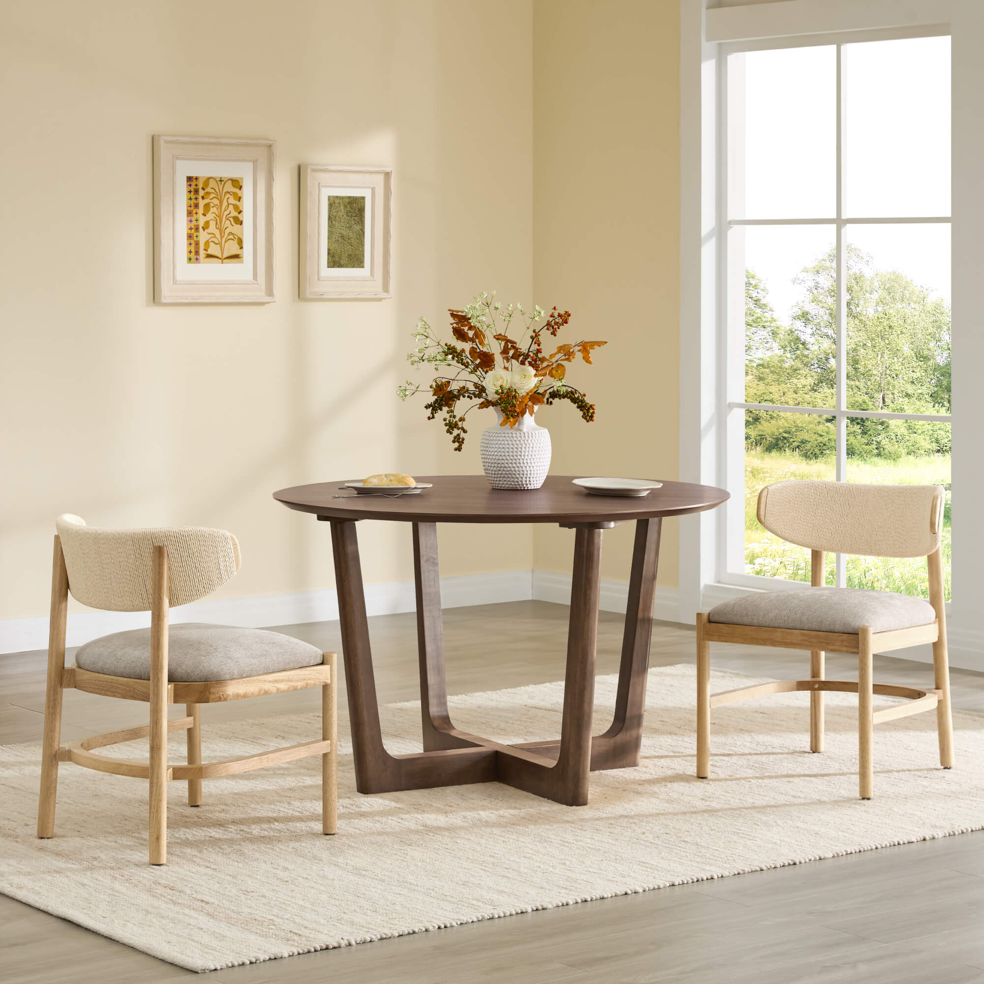 Rory Round Wood Cross-Base Dining Table - Image 5