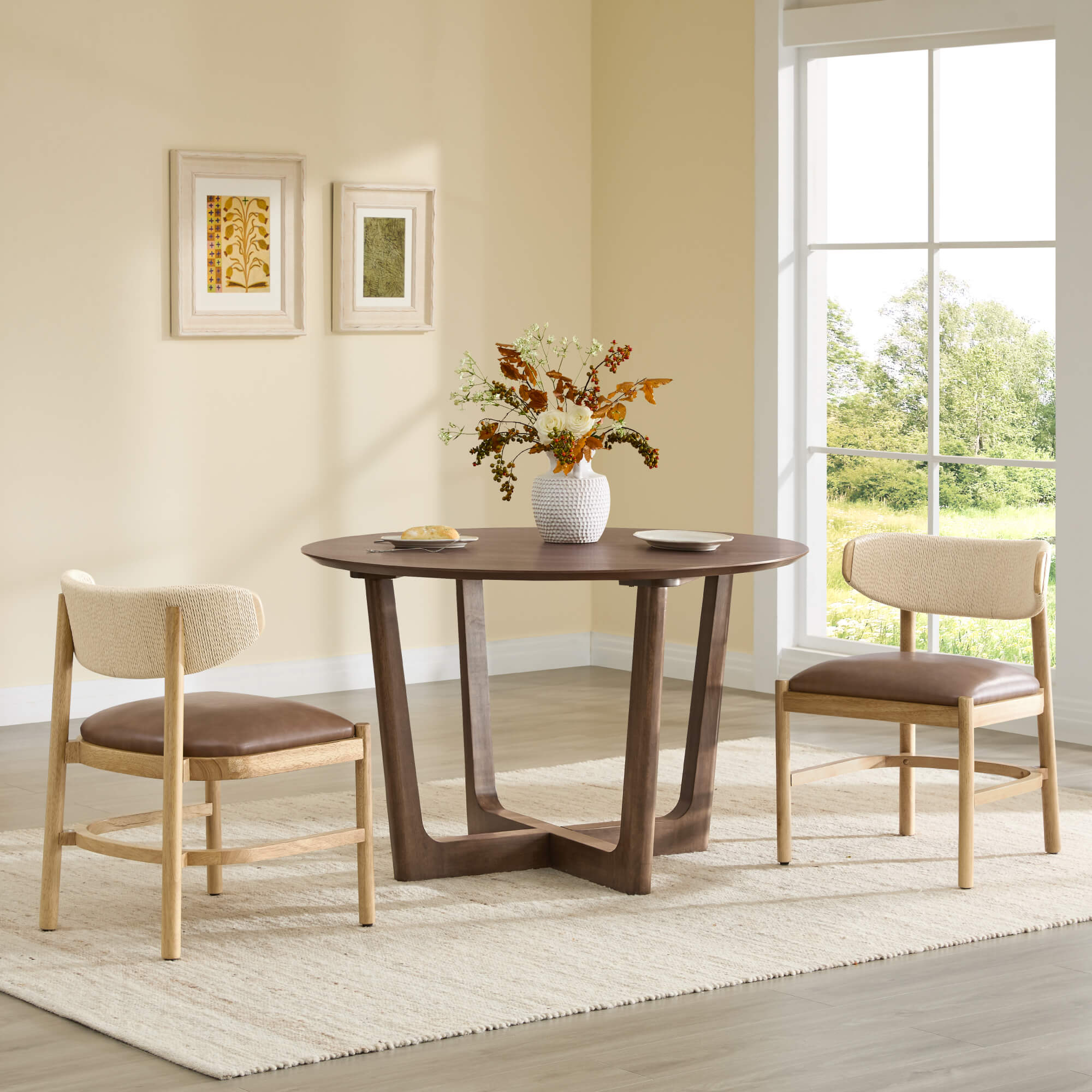 Rory Round Wood Cross-Base Dining Table - Image 7