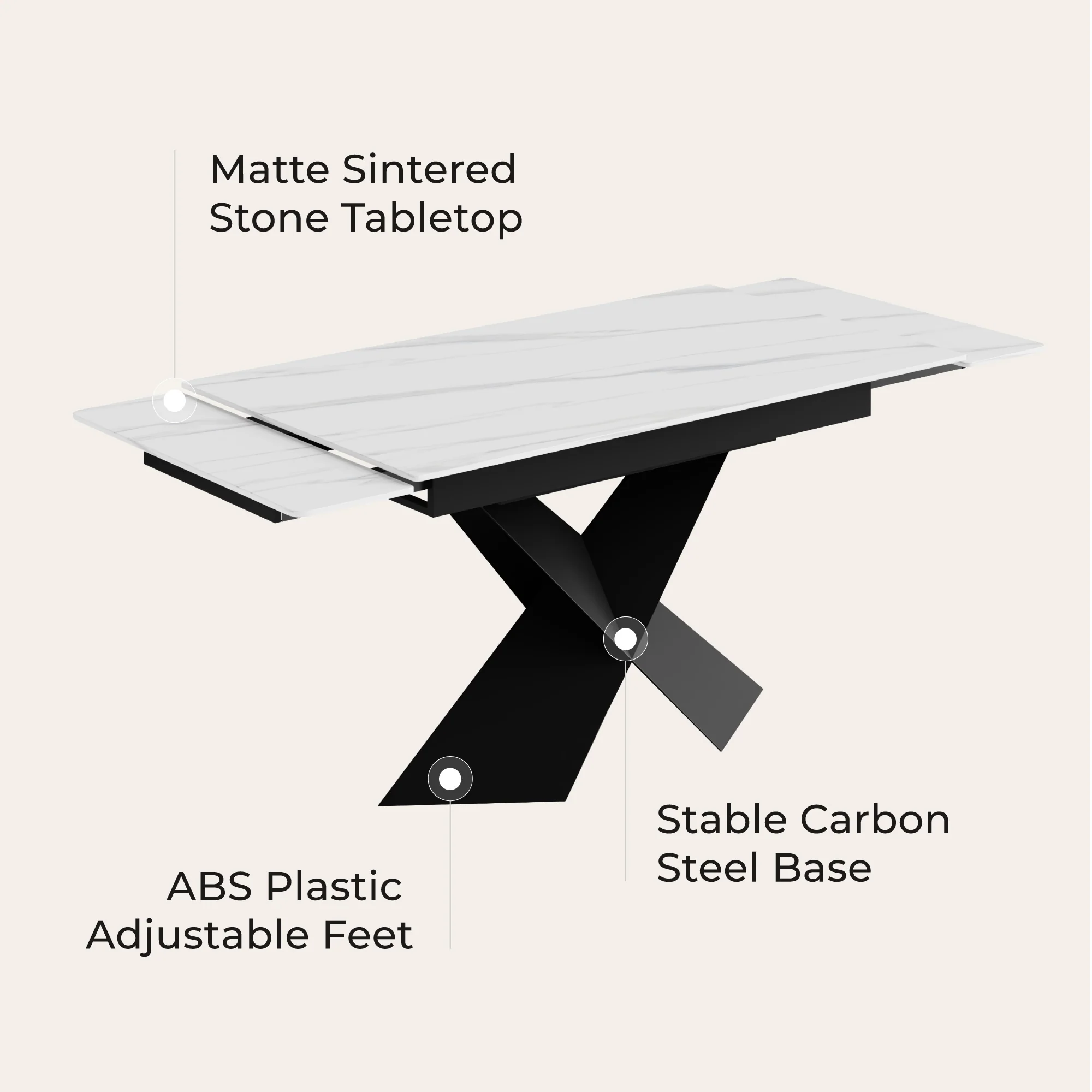 Sean Extendable Sintered Stone Dining Table,55"-74" - Image 17