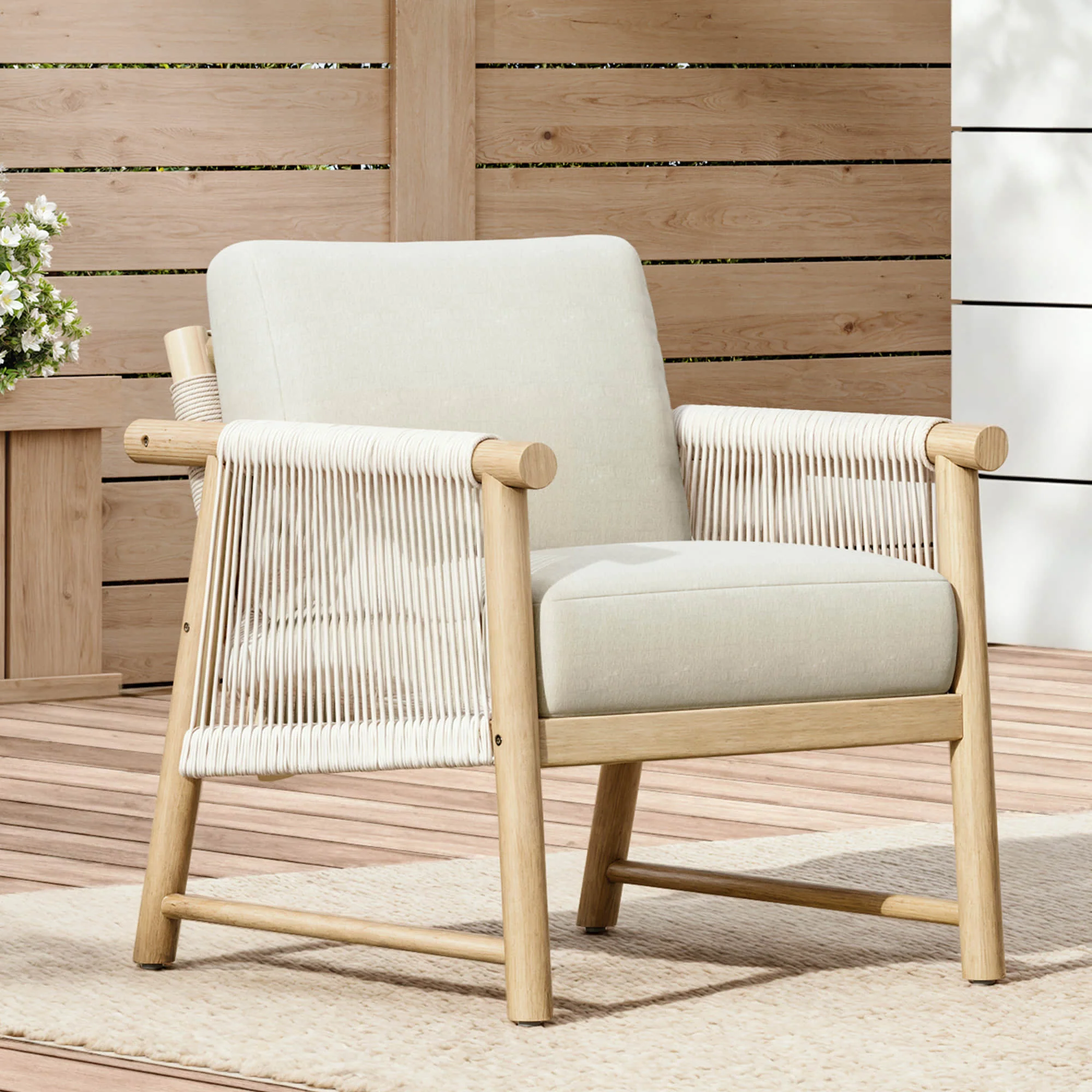 Sienna Modern Acacia Wood Rope Outdoor Bistro Set - Image 6