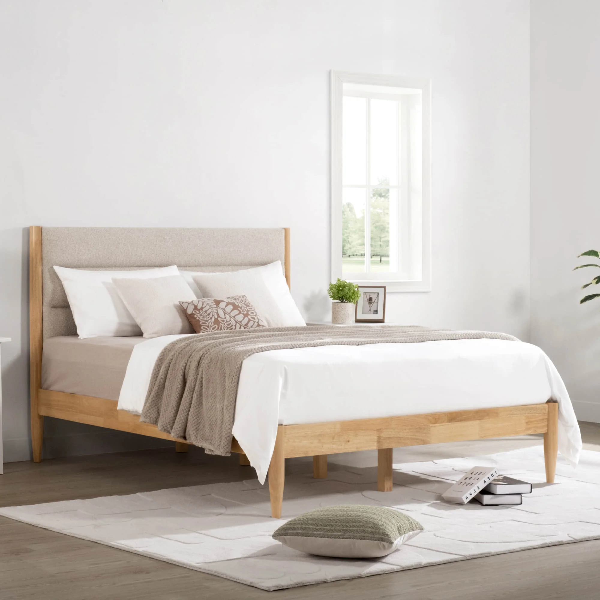 Solace Queen Solid Wood Boucle Upholstered Bed - Image 19