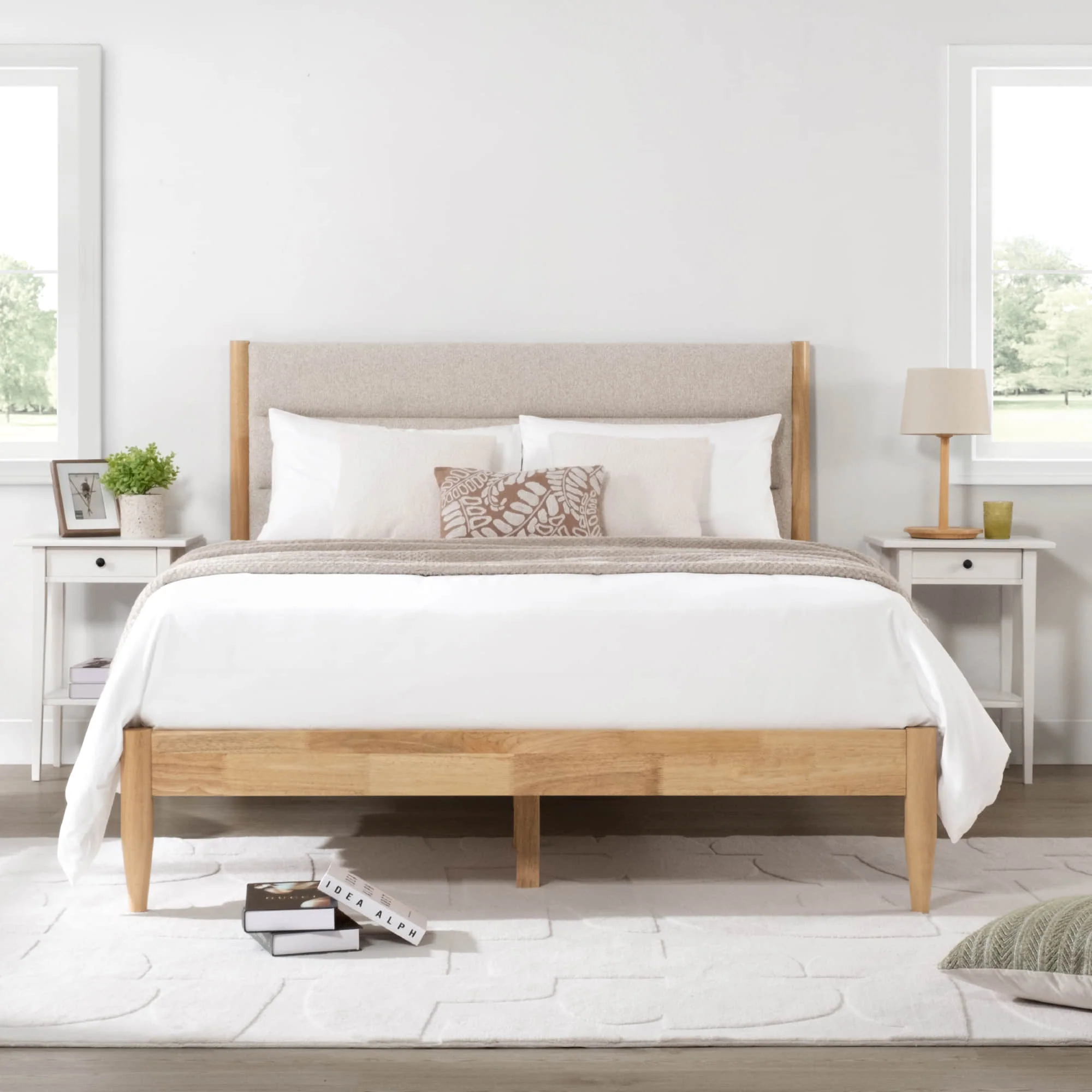 Solace Queen Solid Wood Boucle Upholstered Bed - Image 3