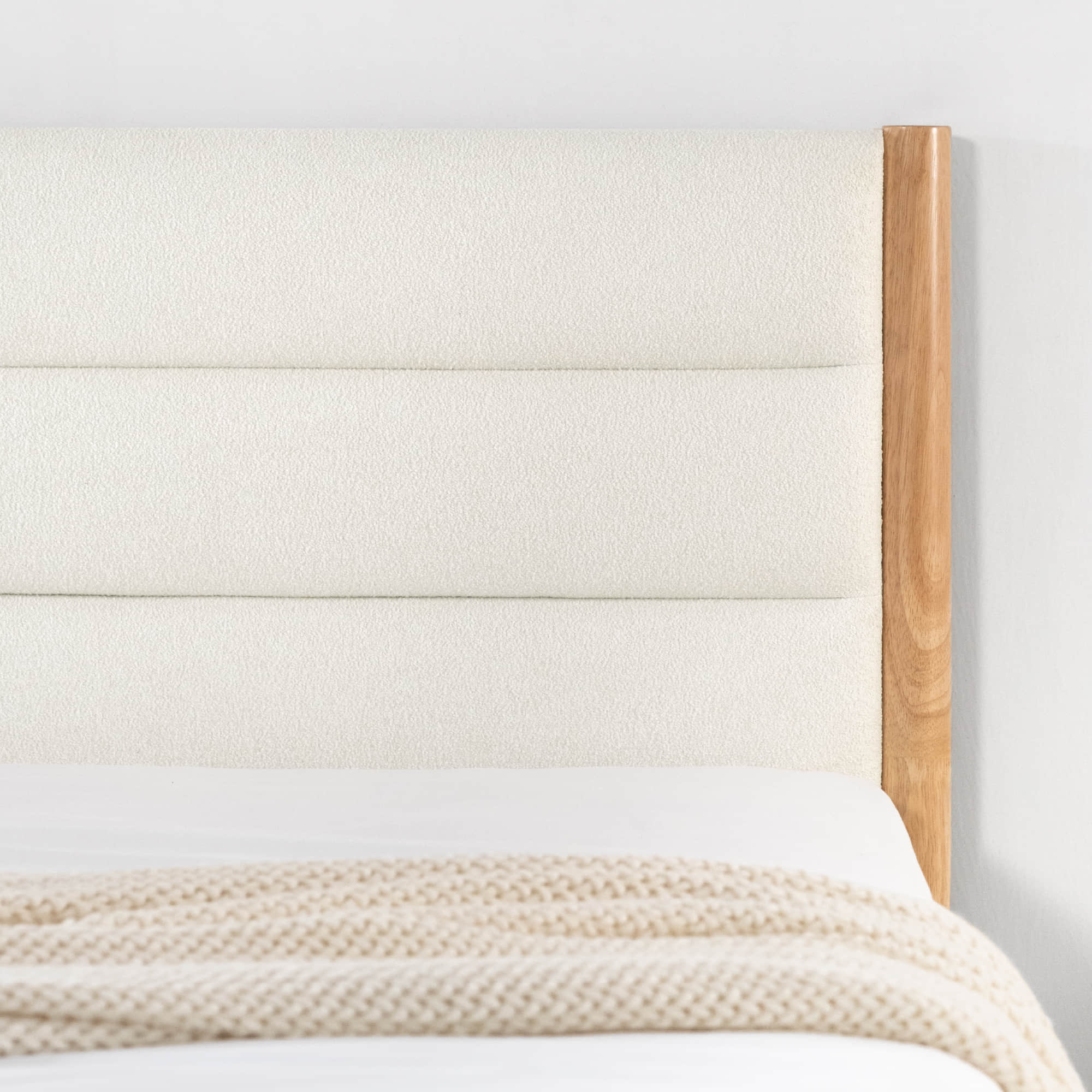 Solace Queen Solid Wood Boucle Upholstered Bed - Image 6