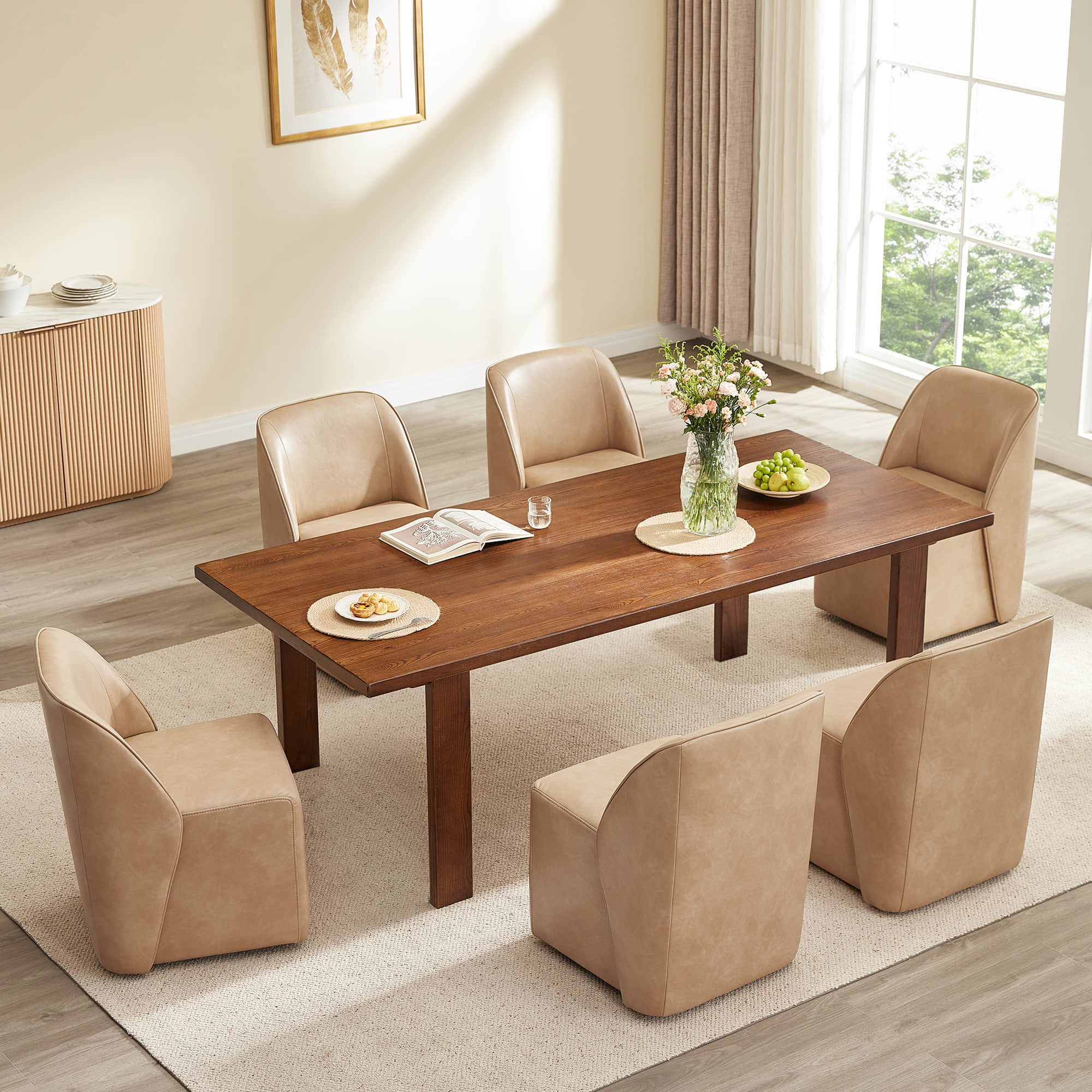 Soren Leather Rolling Dining Chair with Caster Base (Set of 2) - Image 18