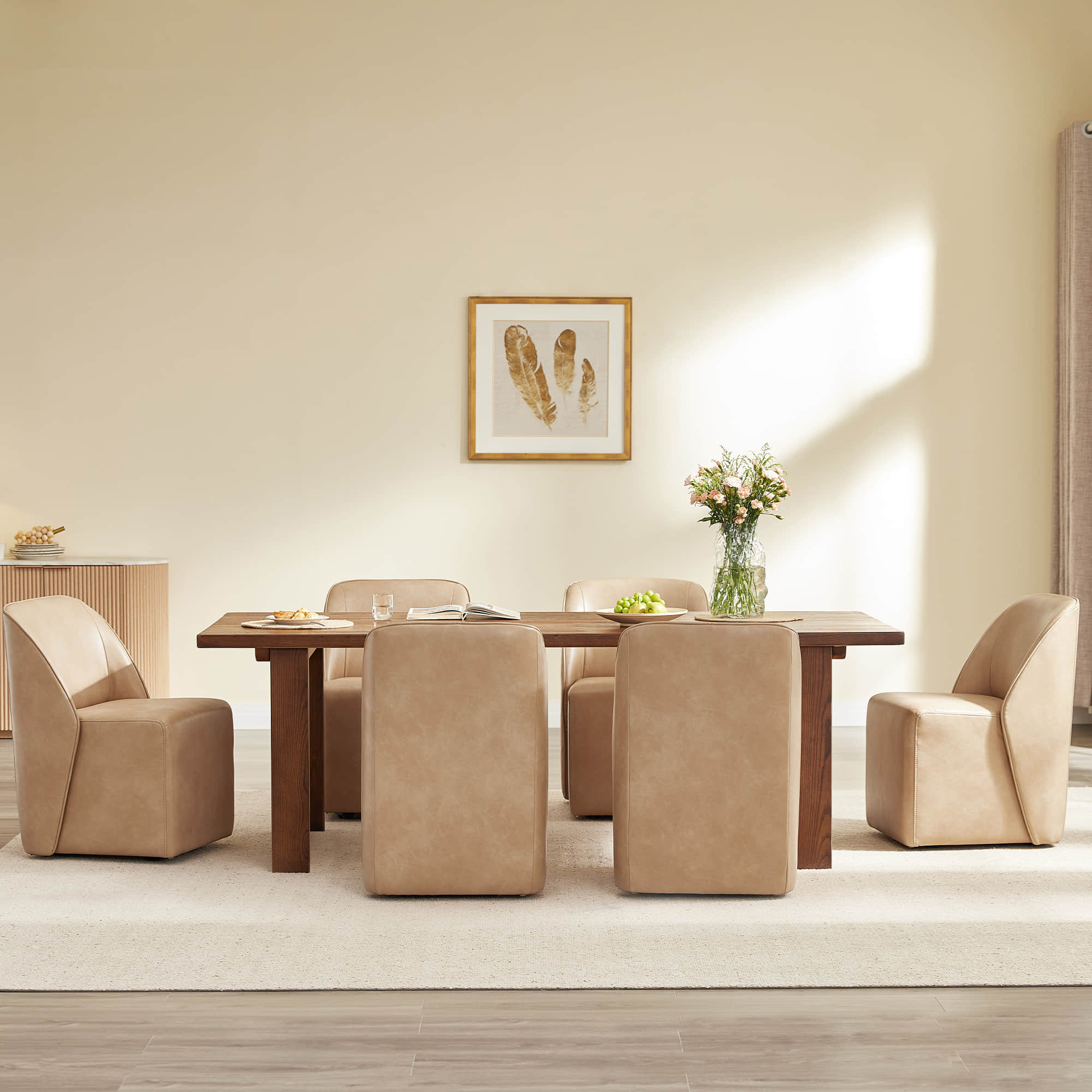 Soren Leather Rolling Dining Chair with Caster Base (Set of 2) - Image 19