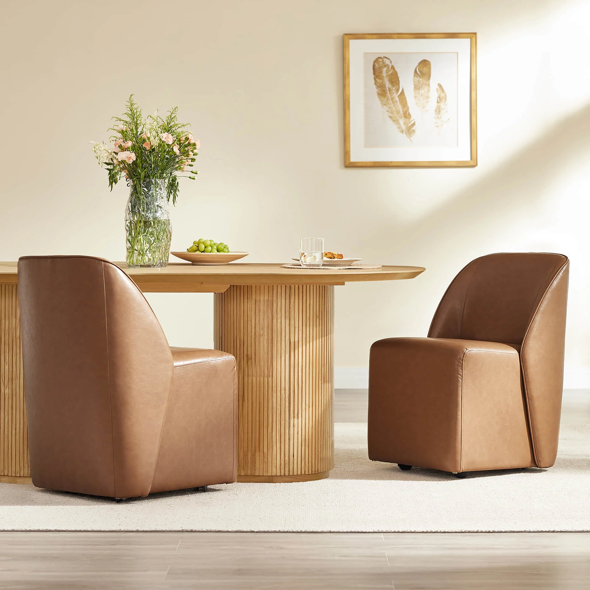 Soren Leather Rolling Dining Chair with Caster Base (Set of 2) - Image 37