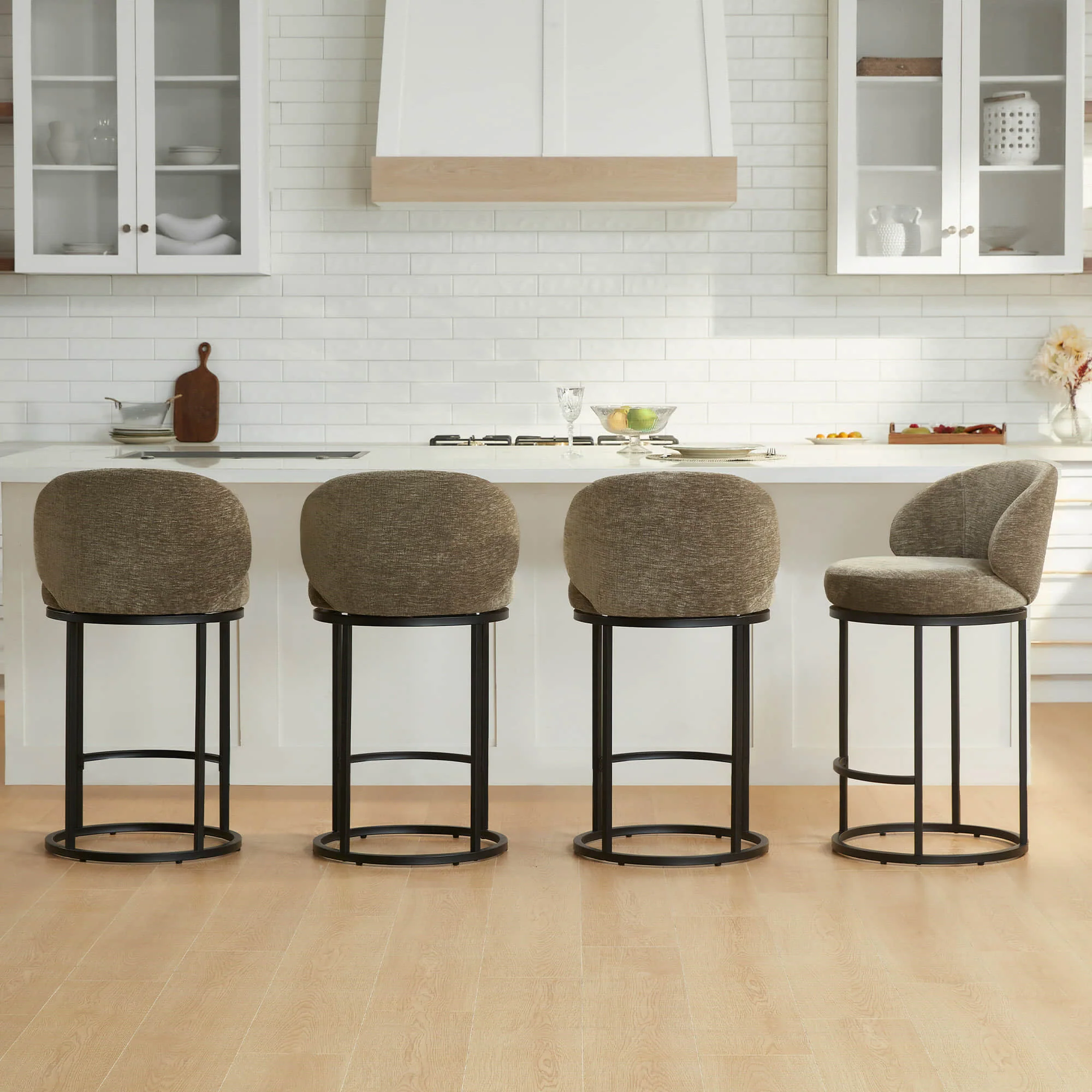 Tanya Modern Chenille Swivel Counter Stool (Set of 2) - Image 40