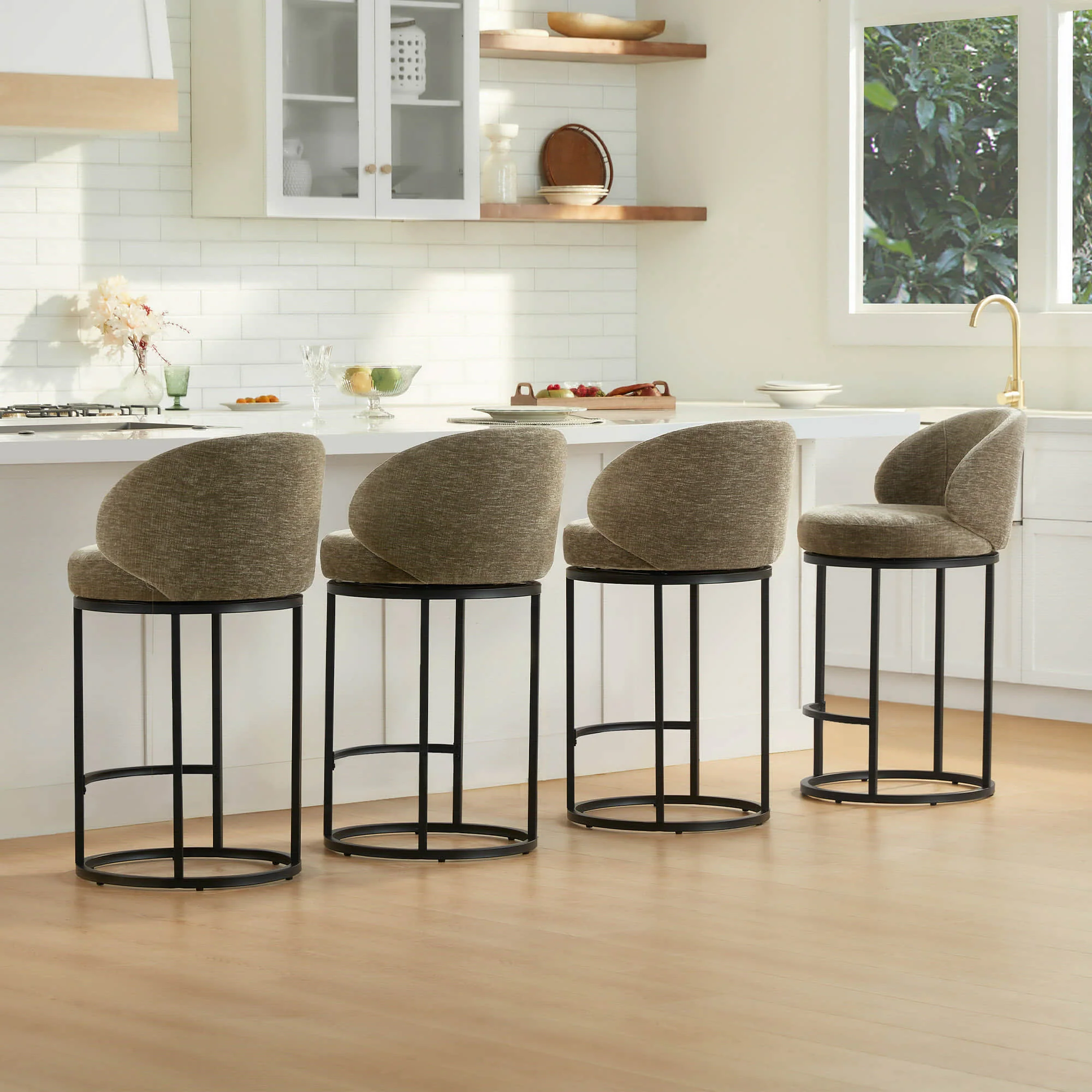 Tanya Modern Chenille Swivel Counter Stool (Set of 2) - Image 41