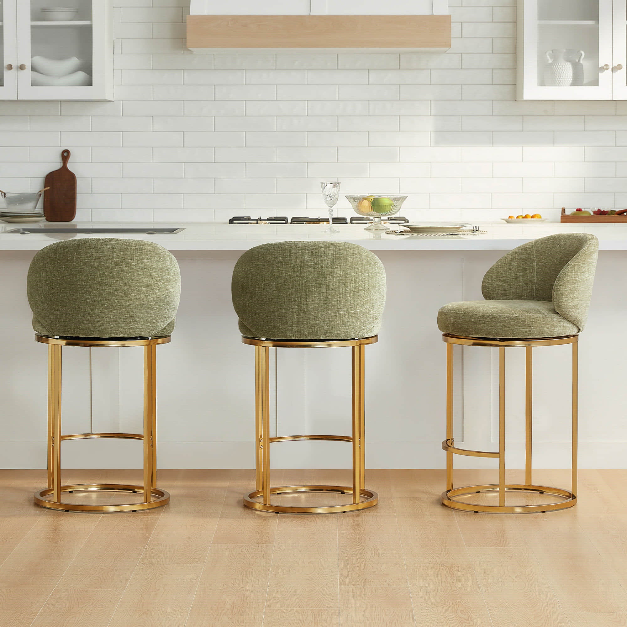 Tanya Modern Chenille Swivel Counter Stool (Set of 2) - Image 46