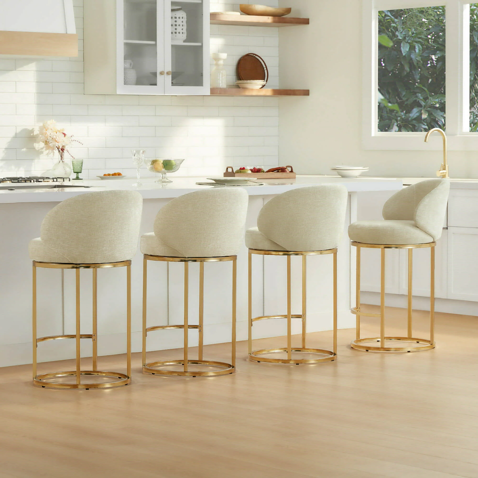 Tanya Modern Chenille Swivel Counter Stool (Set of 2) - Image 57
