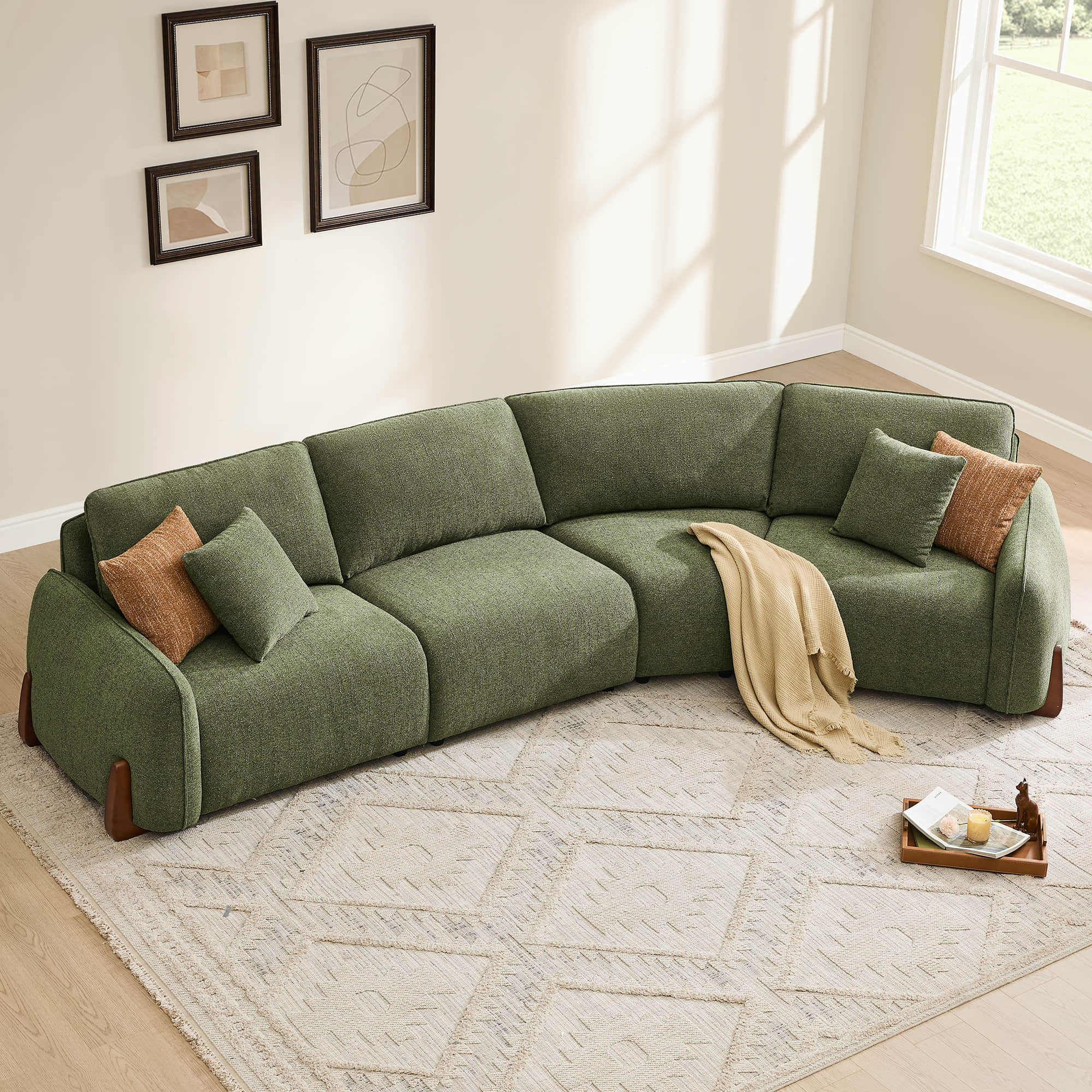 Teleri 4-seat Modular Curved Sofa with Wood Leg - Image 4