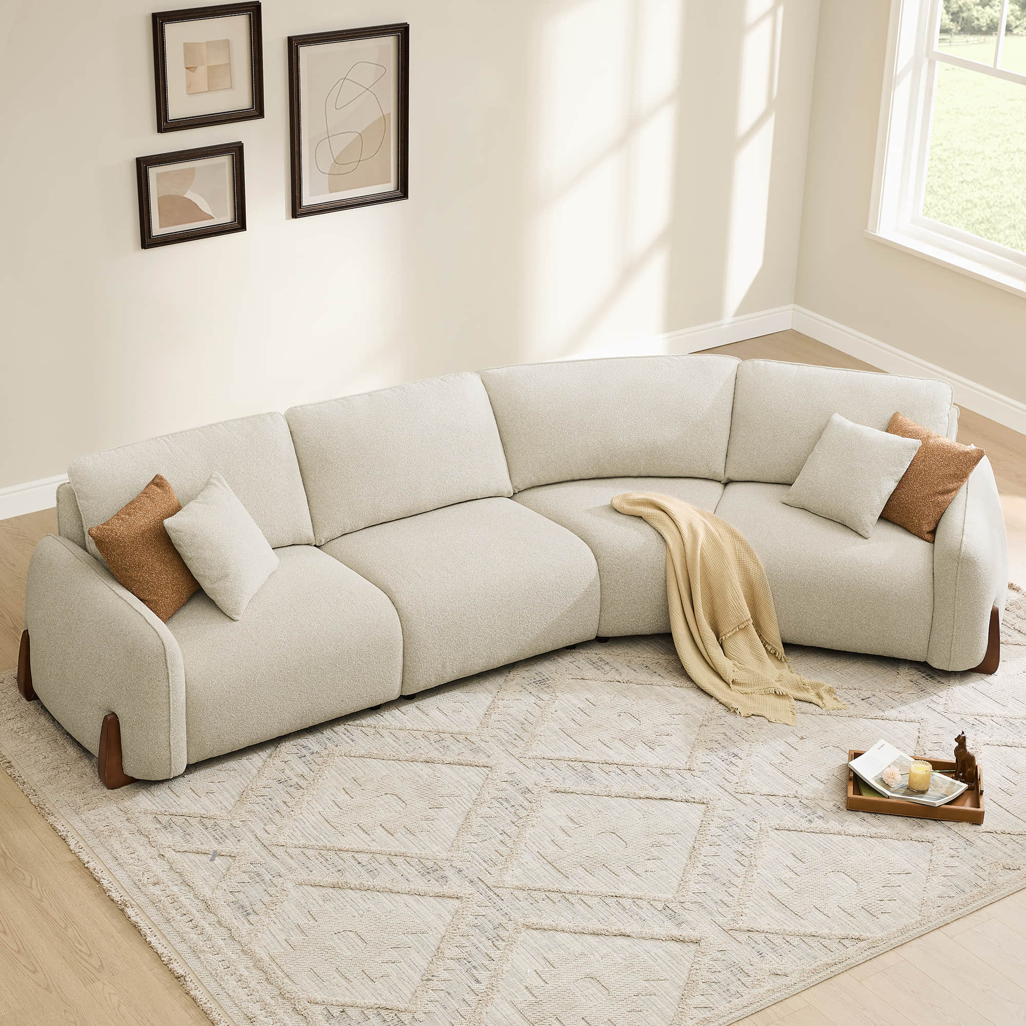 Teleri 4-seat Modular Curved Sofa with Wood Leg - Image 8