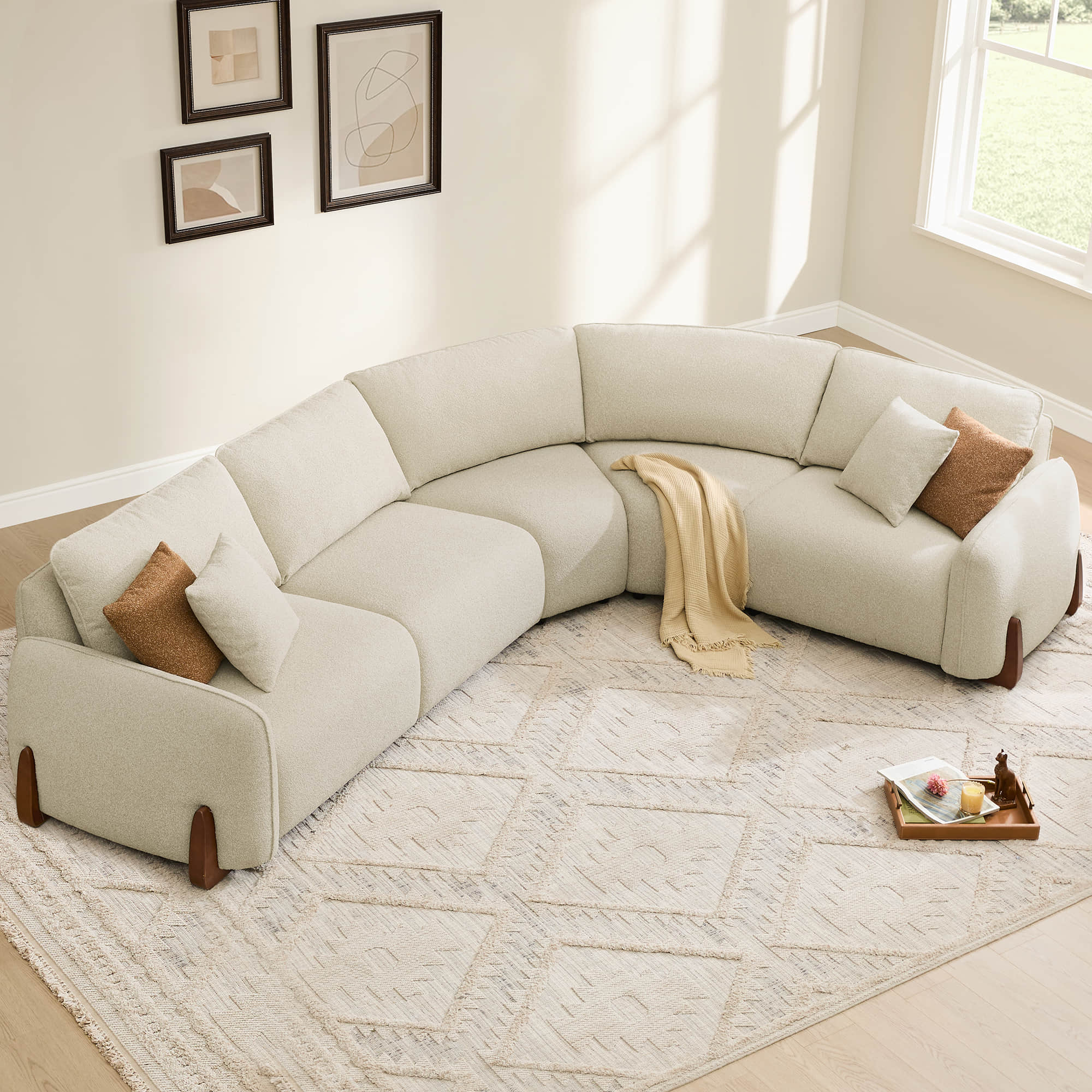 Teleri 5-seat Modular Curved Sofa with Wood Leg - Image 10