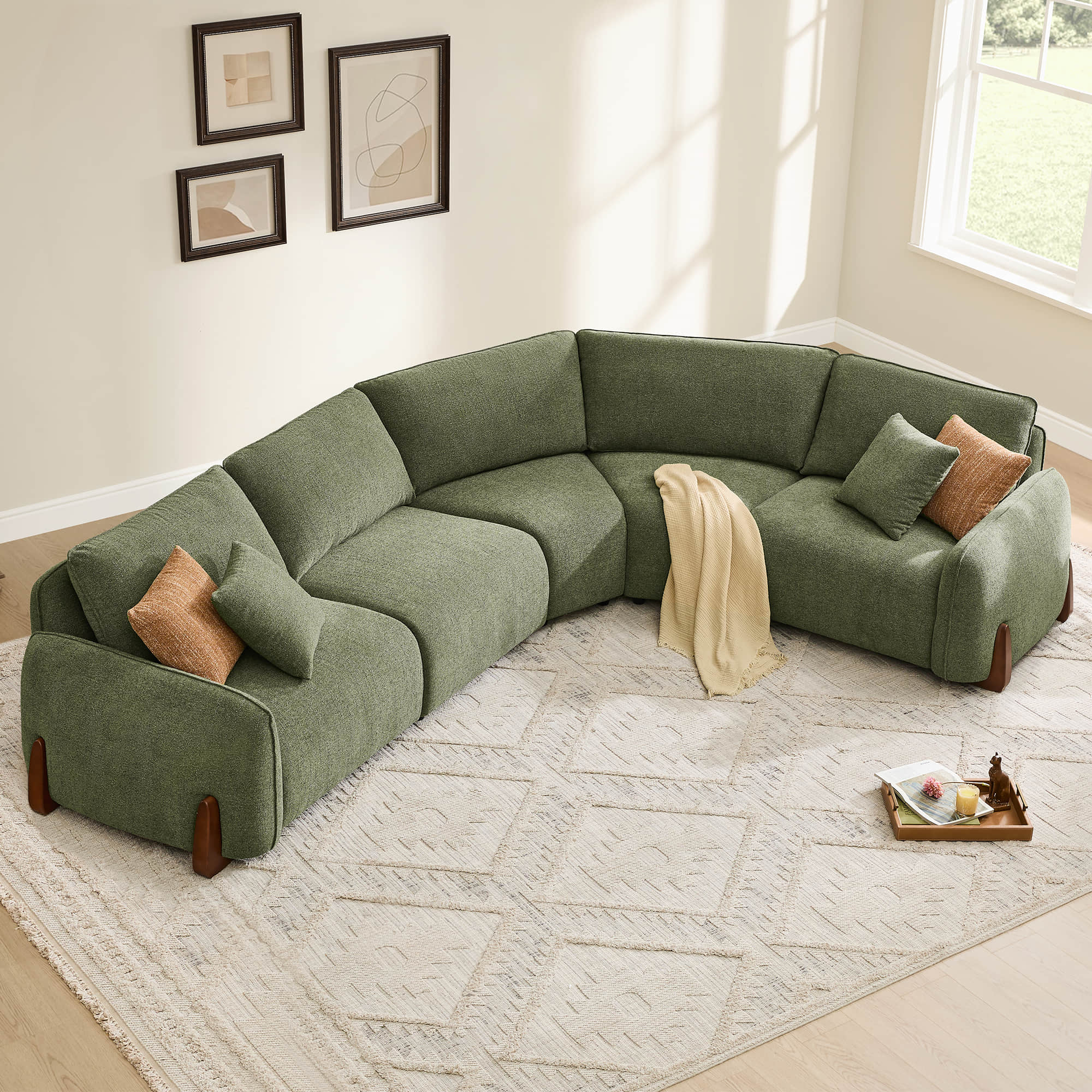Teleri 5-seat Modular Curved Sofa with Wood Leg - Image 3