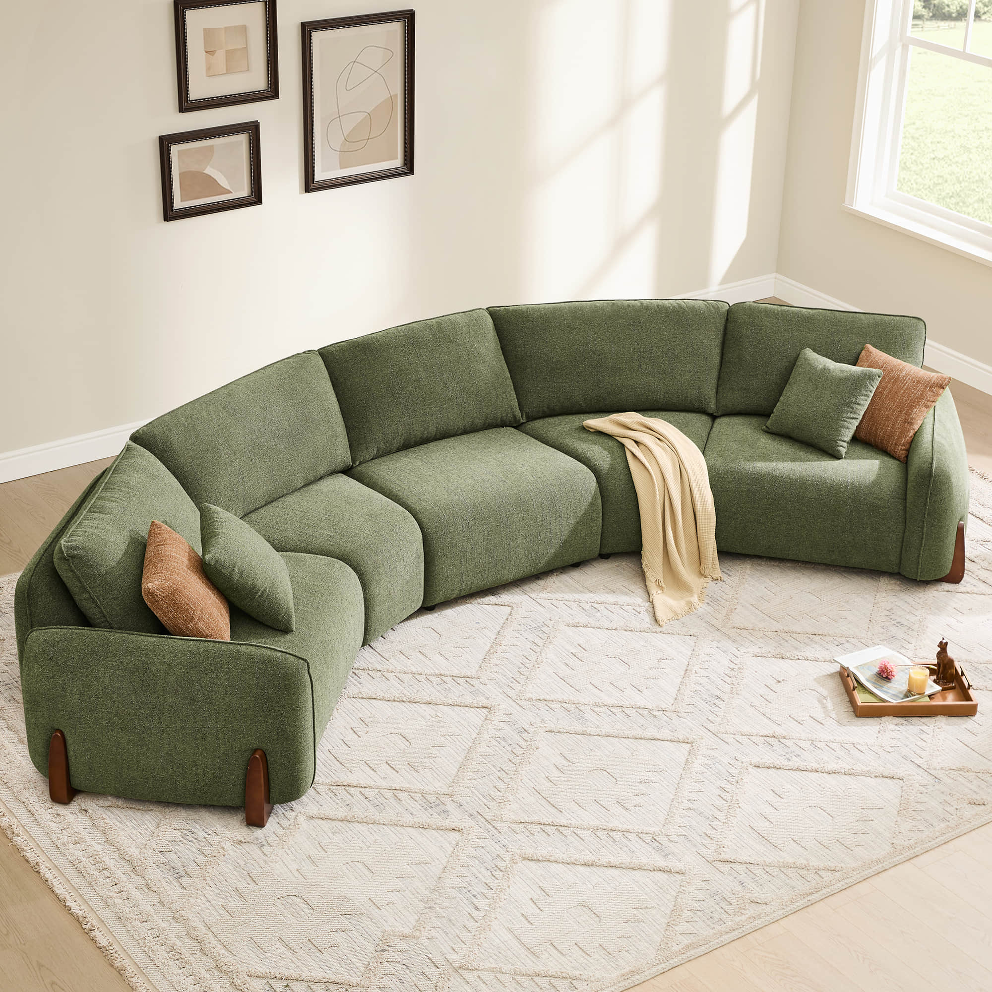Teleri 5-seat Modular Curved Sofa with Wood Leg - Image 4