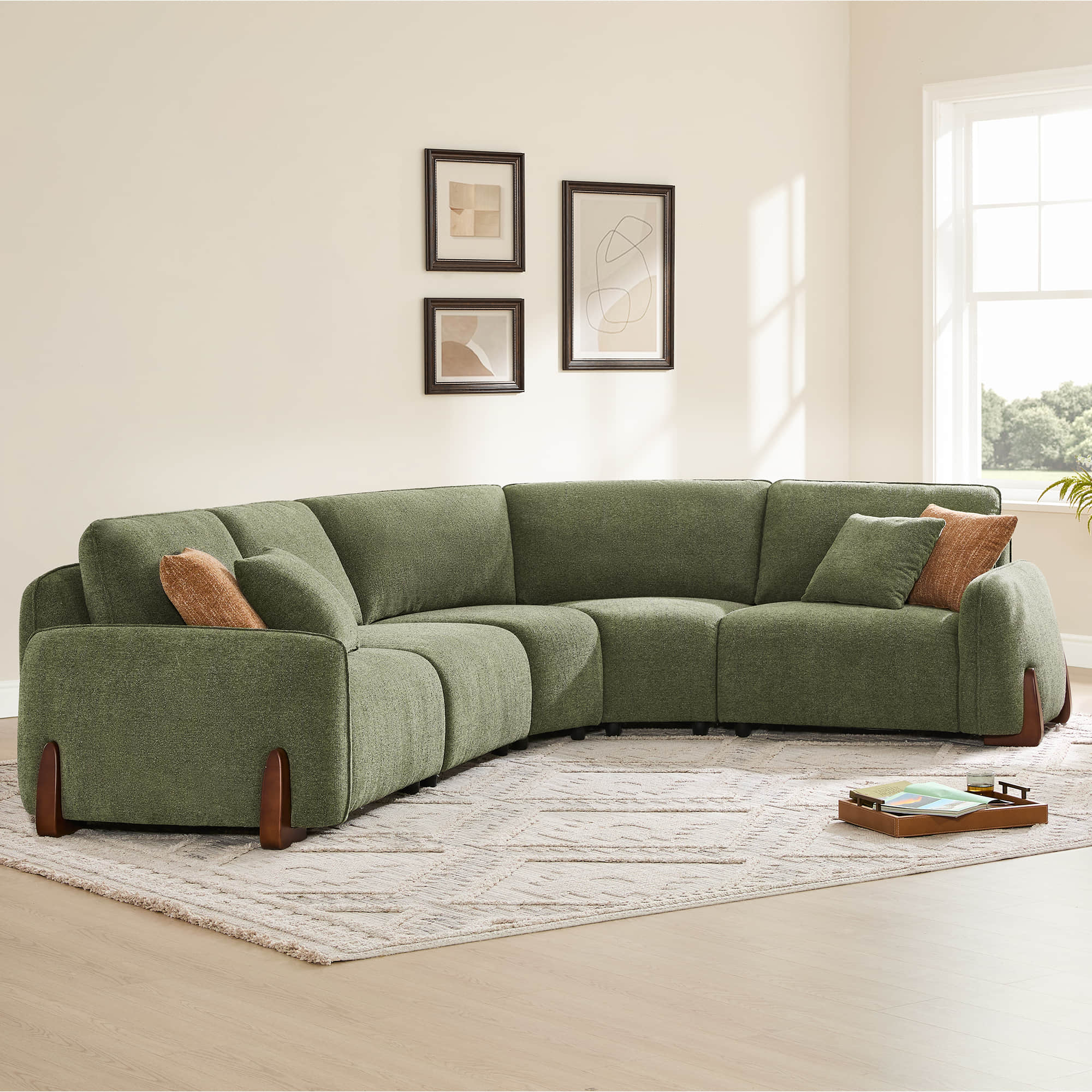 Teleri 5-seat Modular Curved Sofa with Wood Leg - Image 5