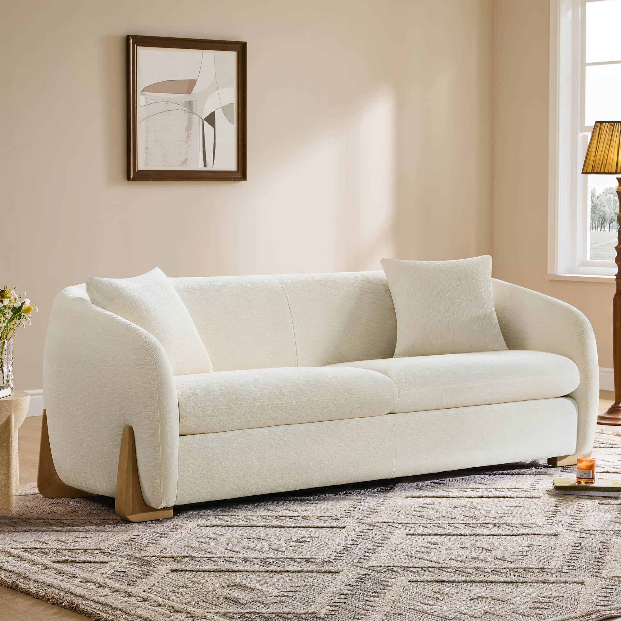 Teleri Modern Curved Chenille Sofa with Solid Birch Wood Legs - Image 4