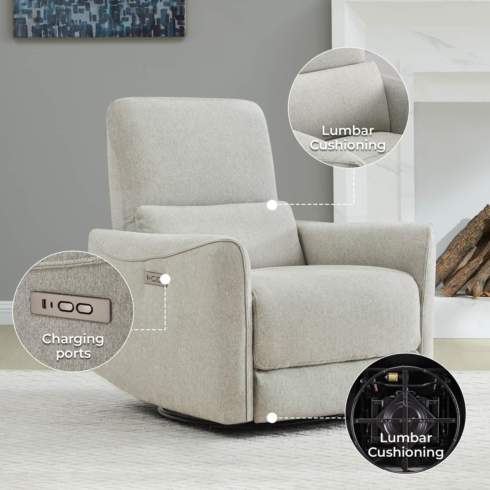 Tracee Power Swivel Nursery Glider Recliner - Image 107