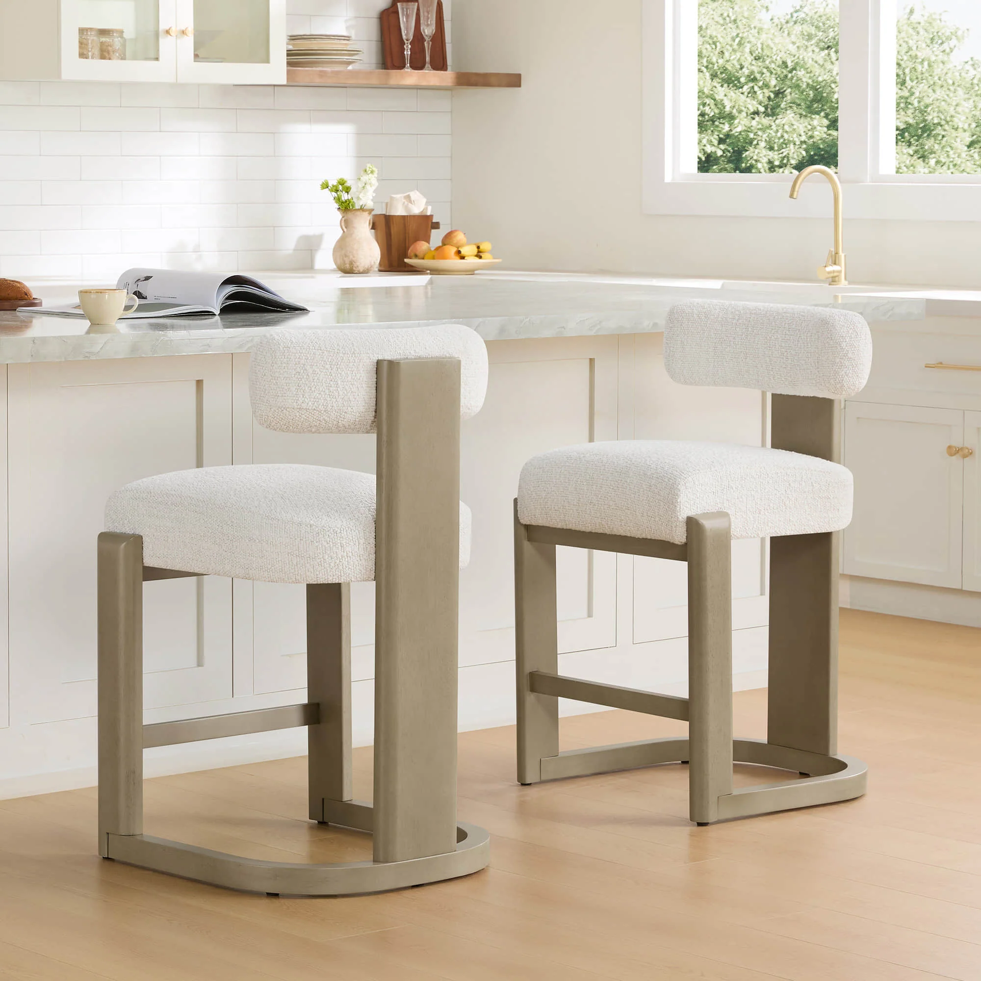 Troy Boucle Counter Stools With Solid Wood - Image 25
