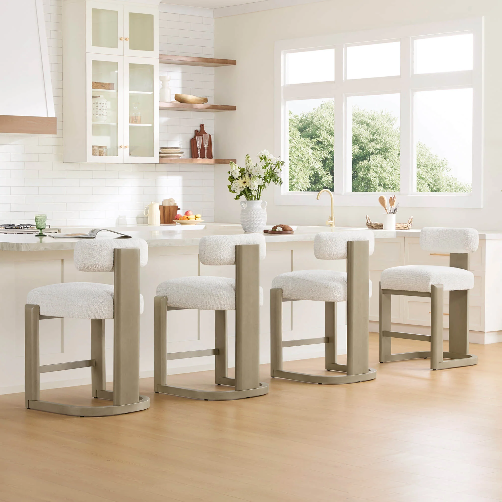 Troy Boucle Counter Stools With Solid Wood - Image 26