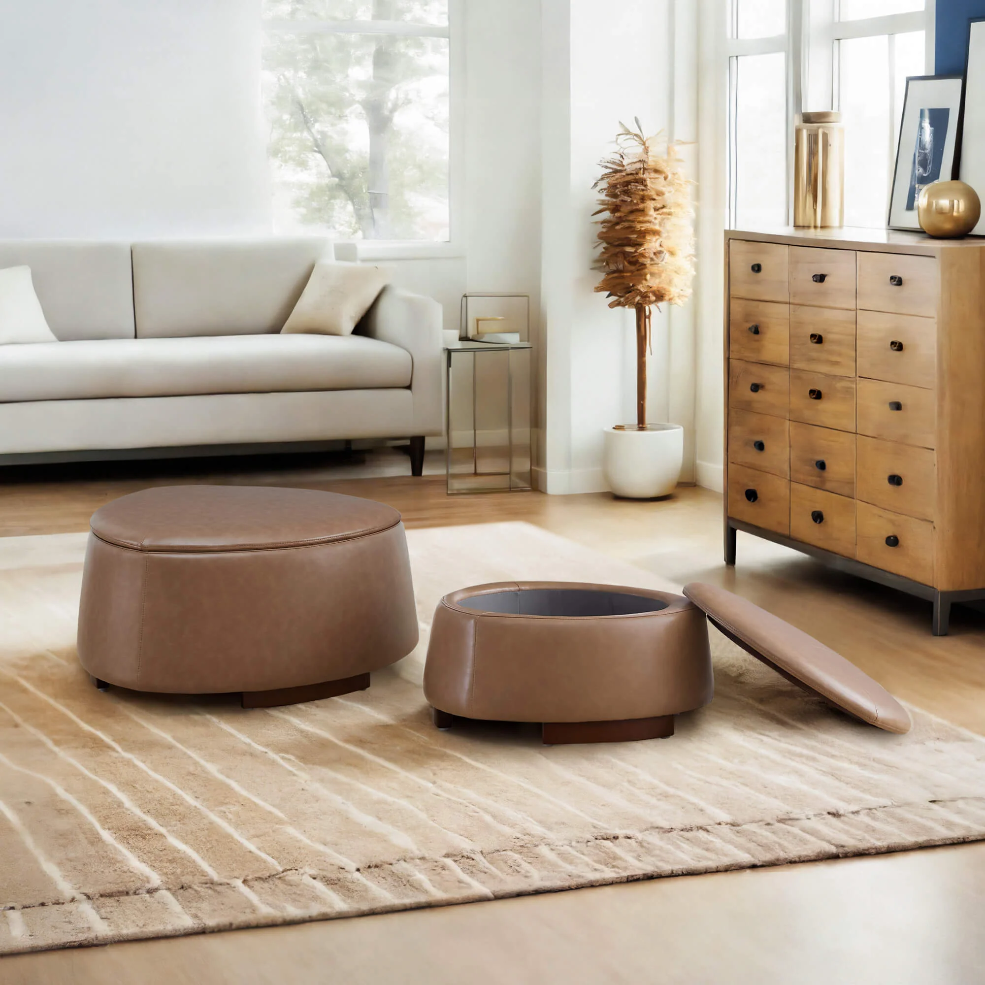 Twin Stone-shaped Storage Modern Ottoman - Image 10