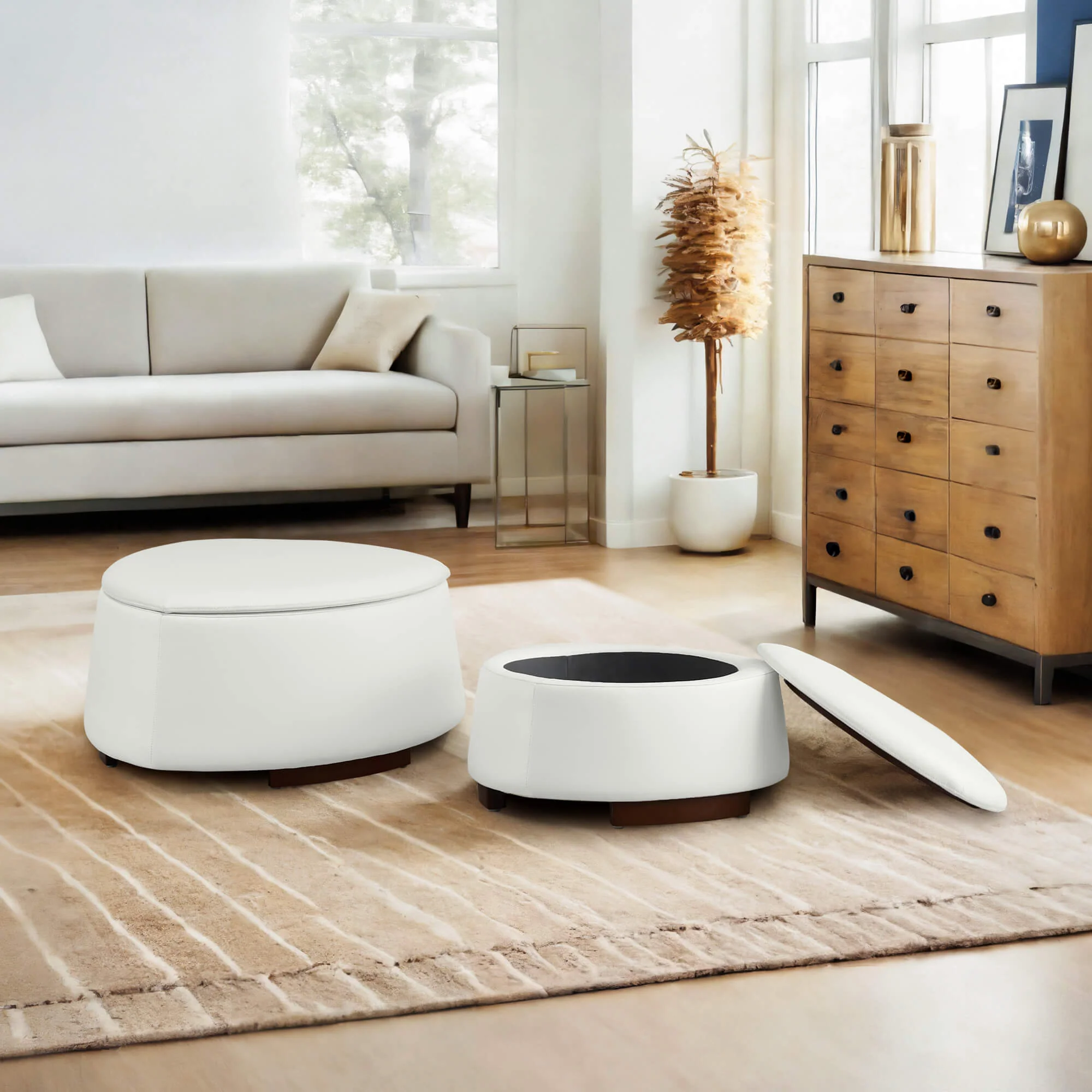 Twin Stone-shaped Storage Modern Ottoman - Image 9