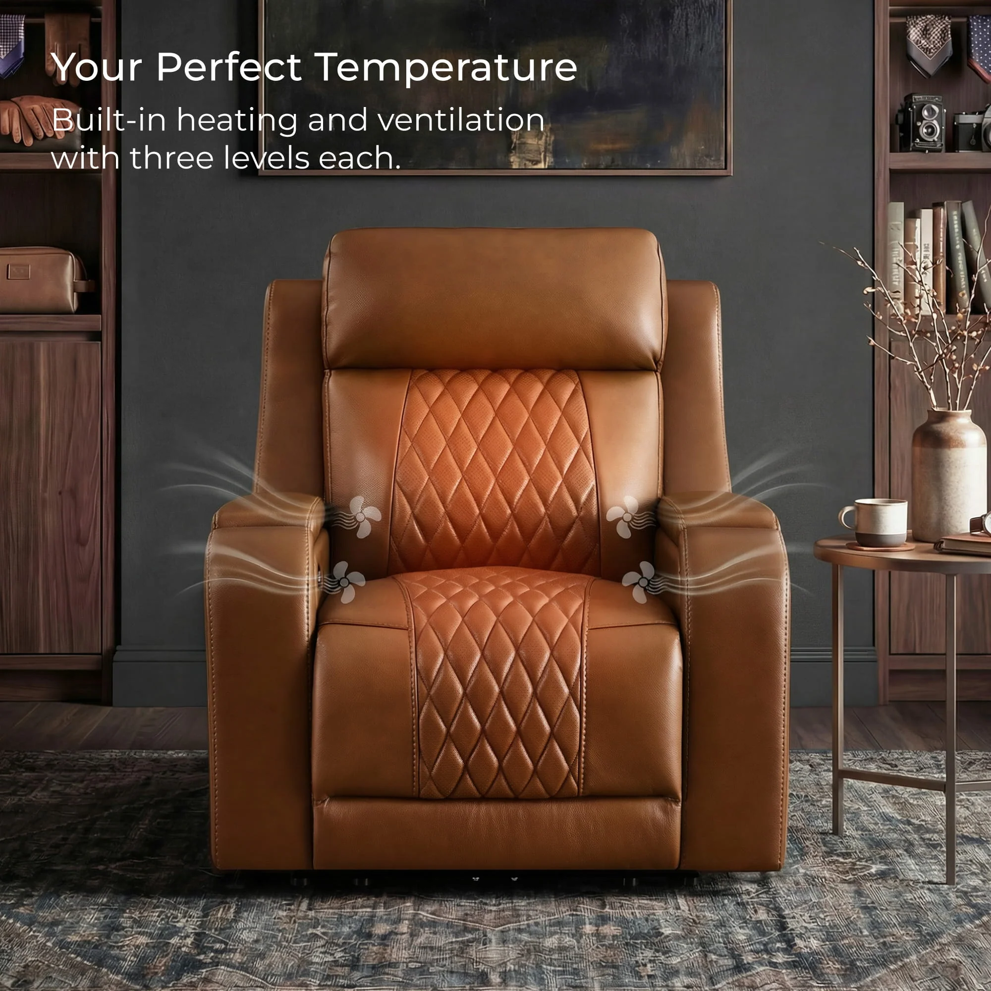 Victor Genuine Leather Power Recliner with Heat & Cooling - Image 59